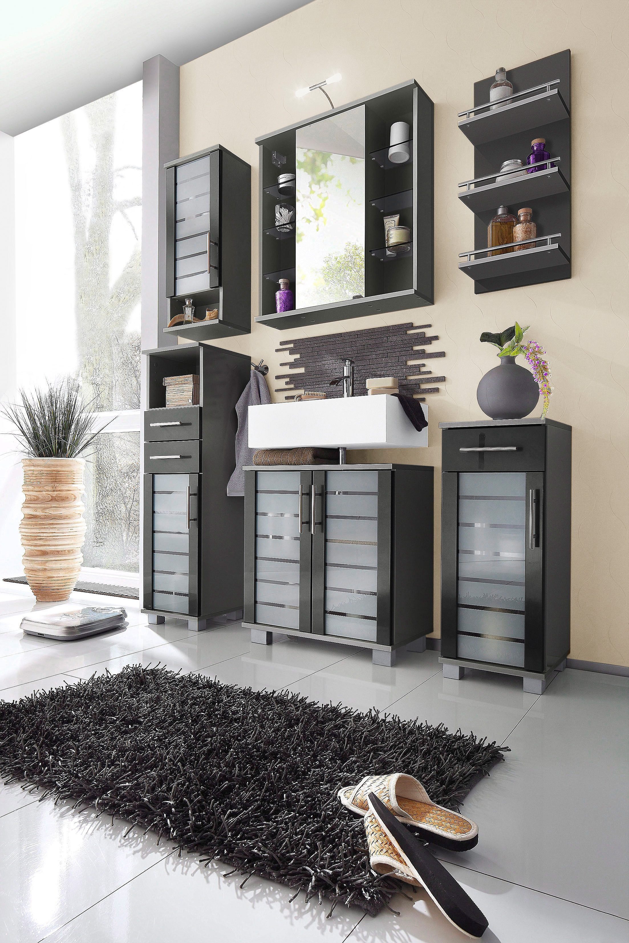 Schildmeyer Wandregal Nikosia, Breite 30 cm, 3 Ablagen, mit Metallreling