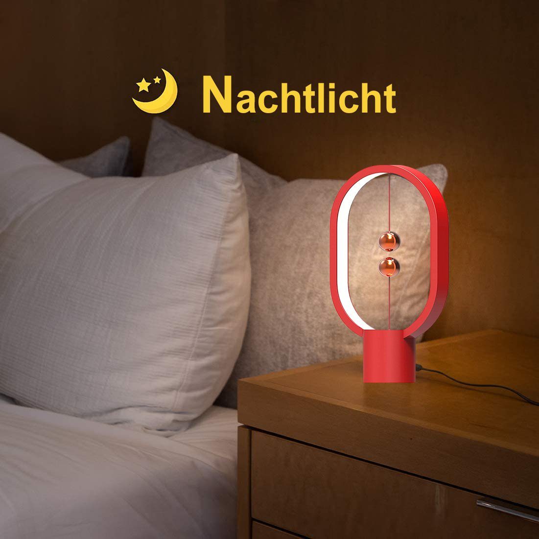 LED Deko, für Schalter, Licht Nachttischlampe Nachttisch Rosnek Warmweiß, Magnetischer Heng USB, Schlafsaal Büro Rot Balance