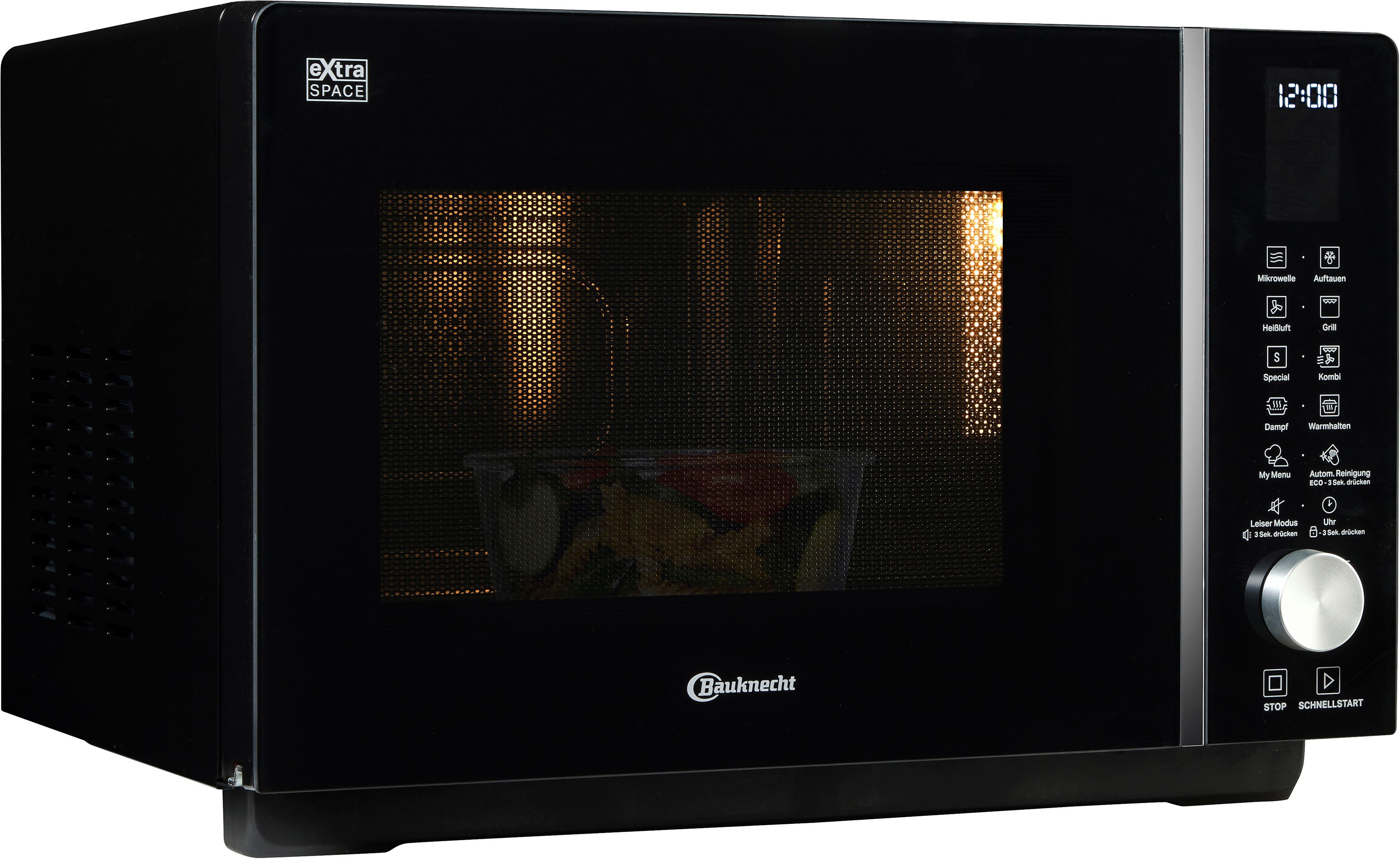 BAUKNECHT Mikrowelle MF 255 B, Grill, Mikrowelle, Heißluft, 25 l, Extra viel Platz, Dampfgarfunktion, Heißluft und Grill