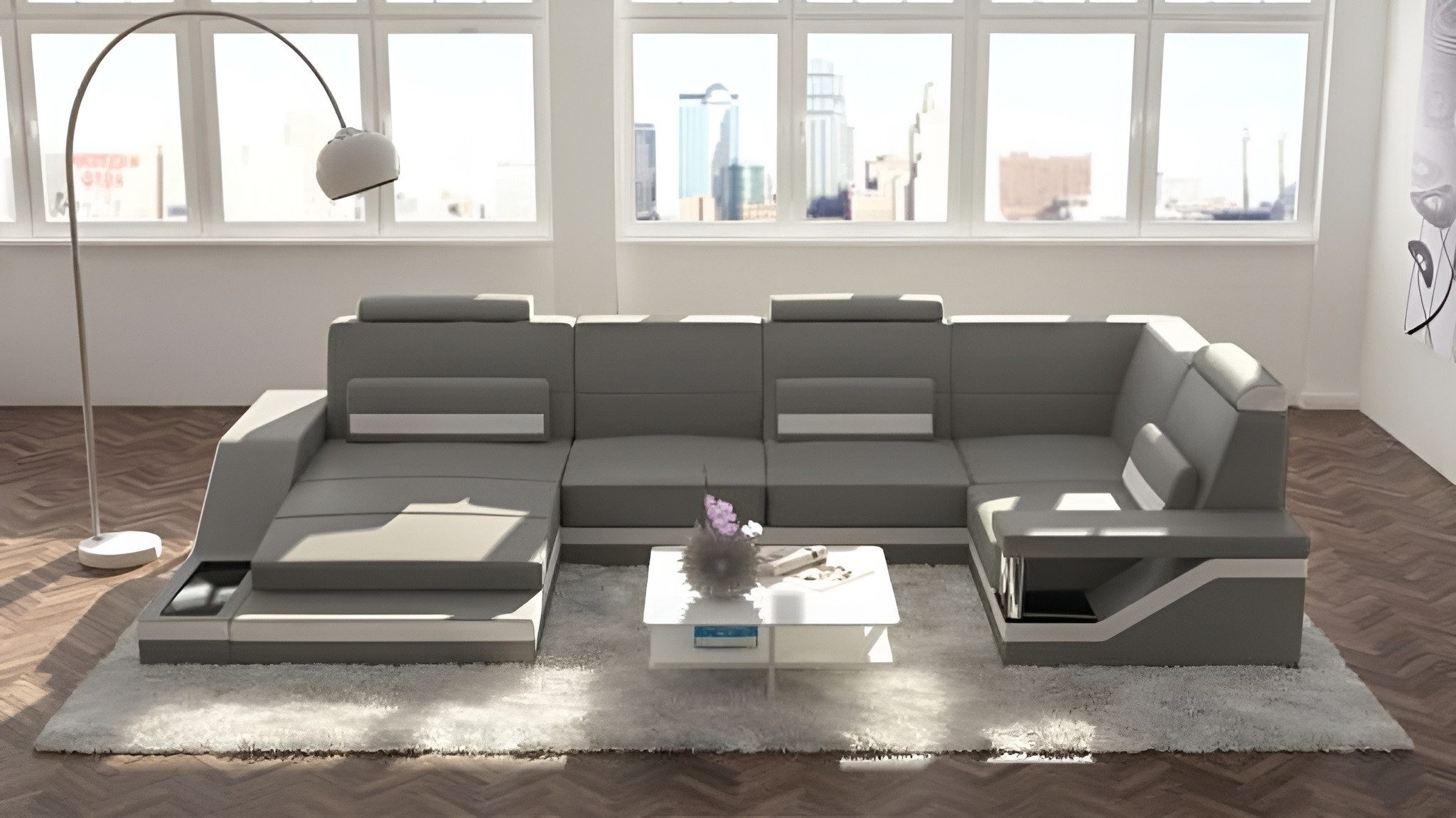 Xlmoebel Wohnlandschaft Sofa mit USB-Anschluss in Textil und Leder, moderne Eckpolsterung, Hergestellt in Europa