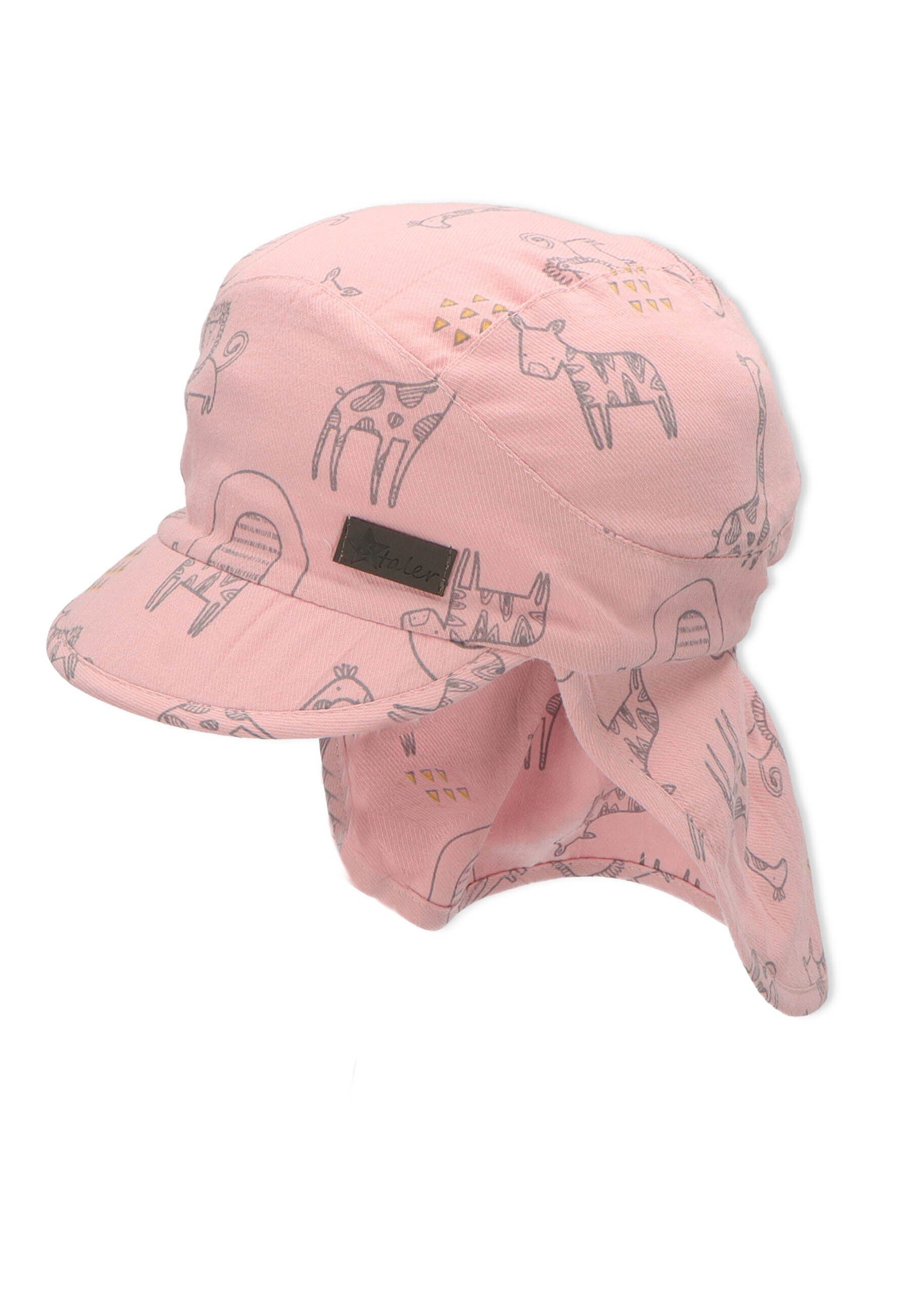 farbig Mütze Nackenschutz mit Schirmmütze mit rosa Caps (1-St., Sterntaler® aus Größenregulierungsband Kinder und Schutz) für mit Baumwolle Schirmmütze Nackenschutz UV-