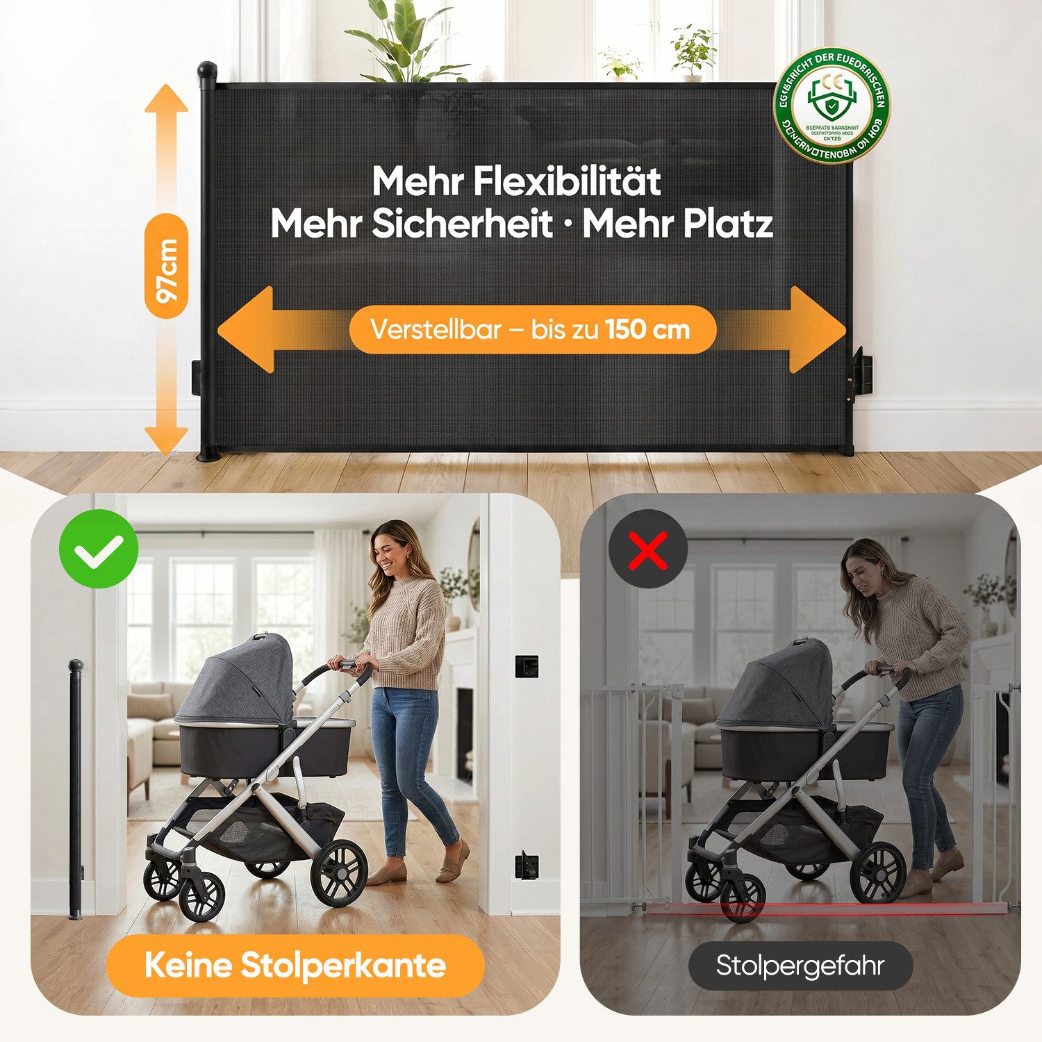 Sekey Treppenschutzgitter Treppenschutzgitter ausziehbar Absperrgitter Hund Kinder Schutzgitter (1 St), 0–150 cm Schwarz, 1 Stück, mit Bohren, geeignet für Inne – Bild 4 von 5