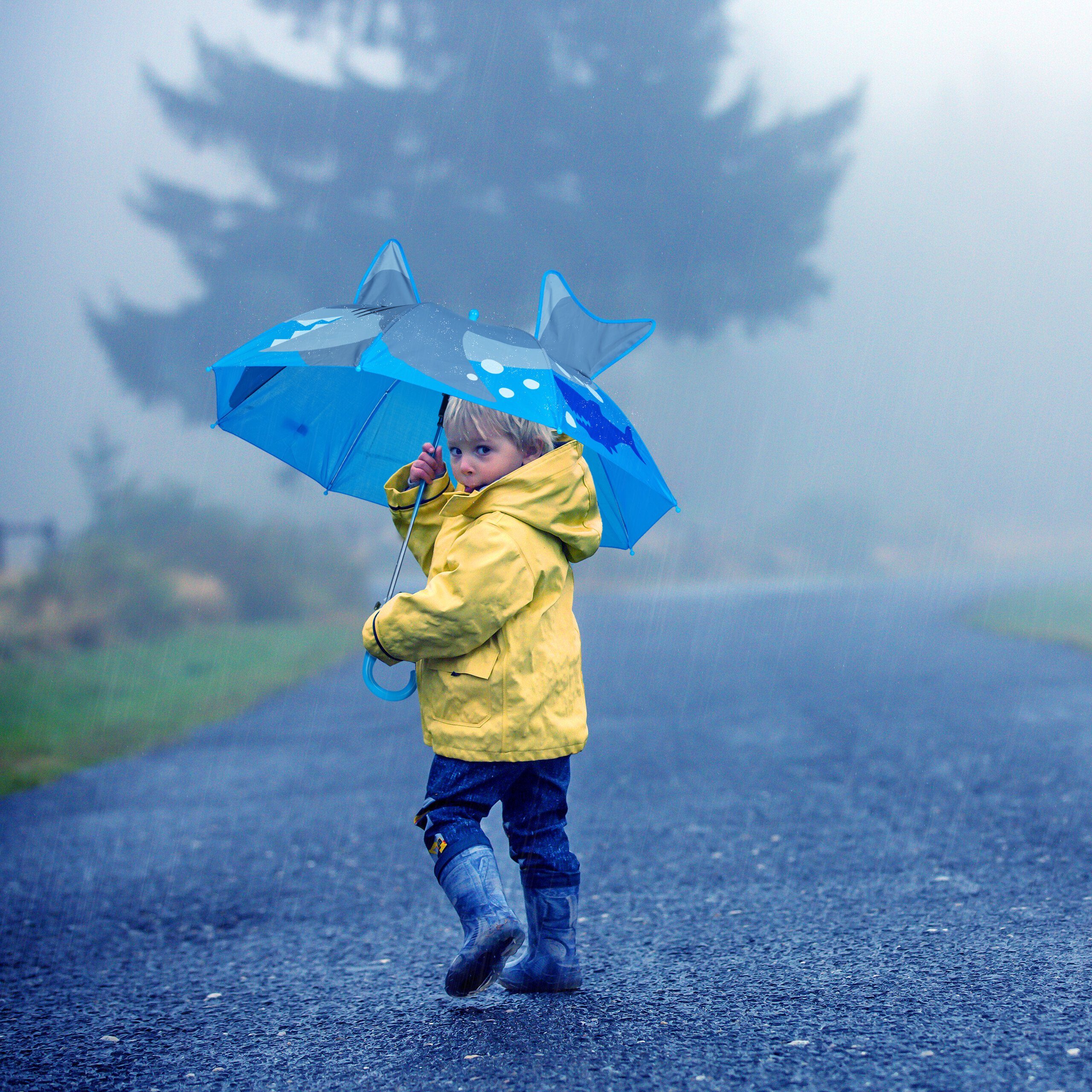 relaxdays Stockregenschirm Kinder Regenschirm "Hai" – Bild 3 von 5