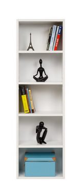 Furni24 Bücherregal Bücherregal mit 5 Fächern, weiß, 40x24x132 cm