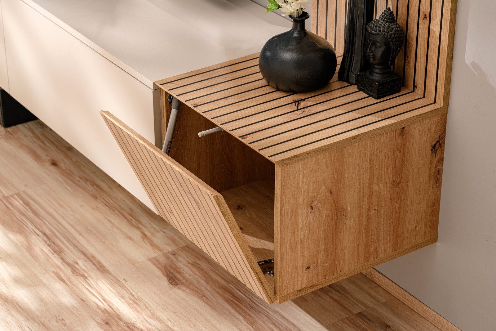 Inn.Furn Wohnwand Madina, (Fernsehschrank in Sand Kaschmir matt mit Eiche D günstig online kaufen