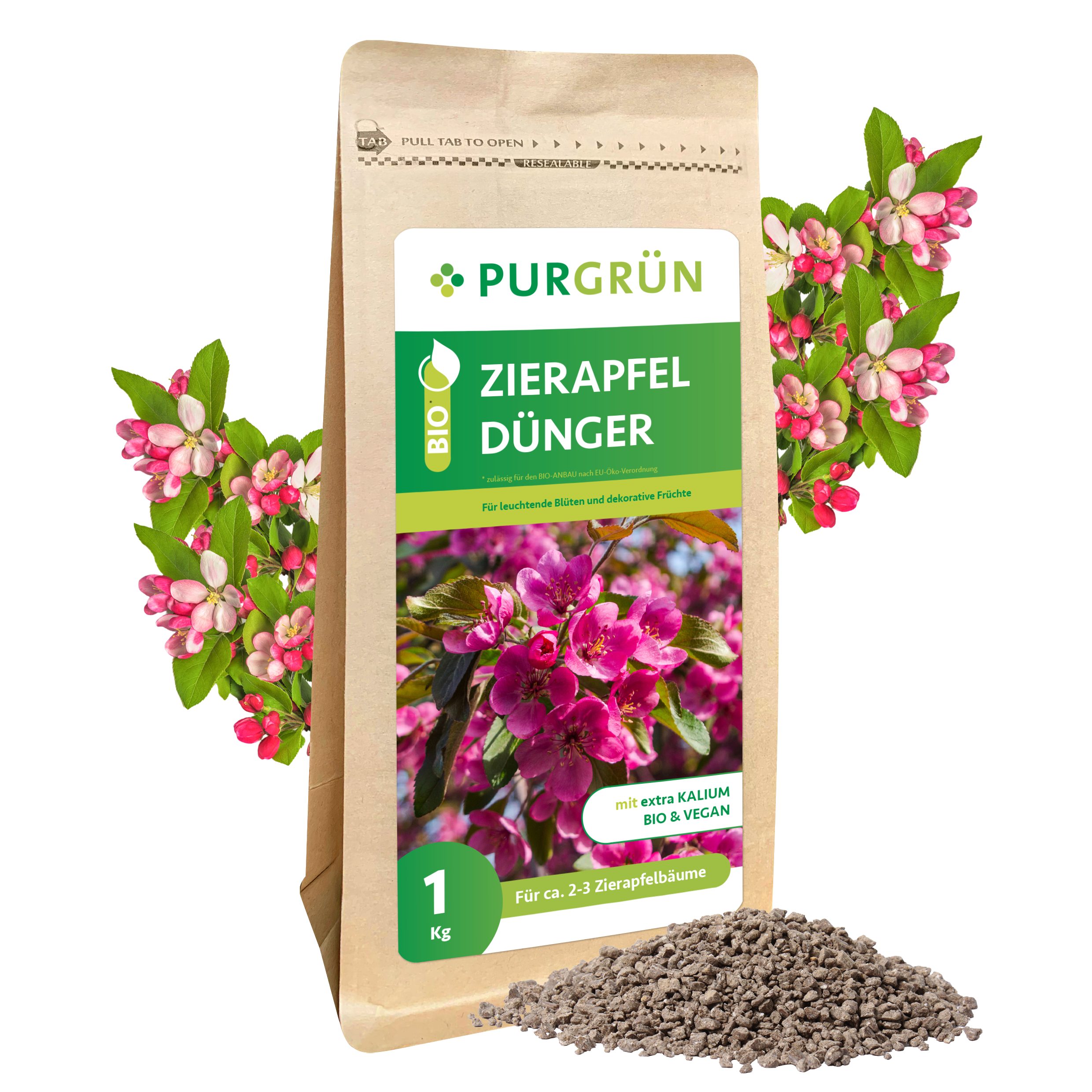 Gartendünger Purgrün Bio Zierapfel Dünger, NPK 6+3+8, Magnesium, 1 kg