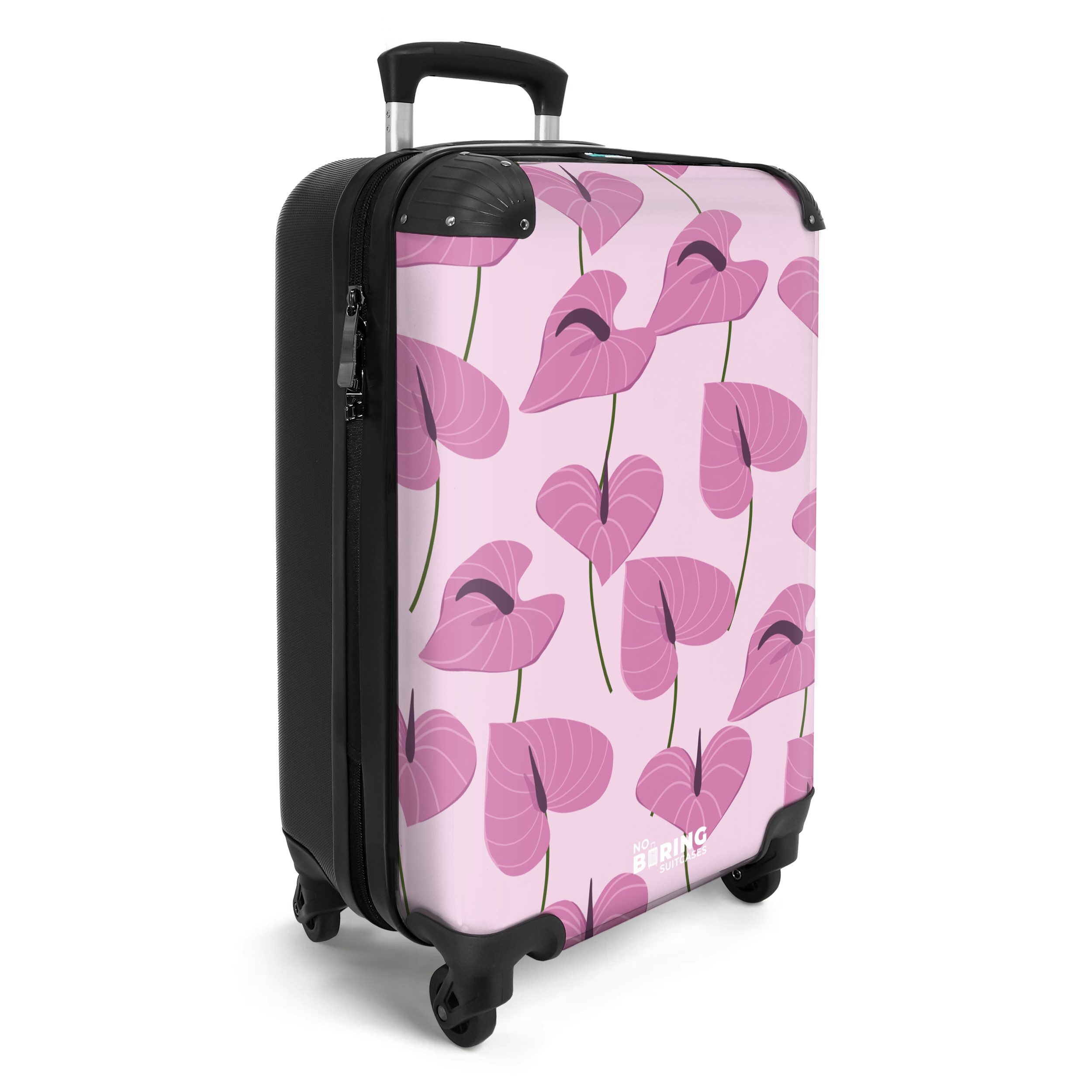 NoBoringSuitcases.com© Hartschalen-Trolley Rosa mit lila Blättern günstig online kaufen