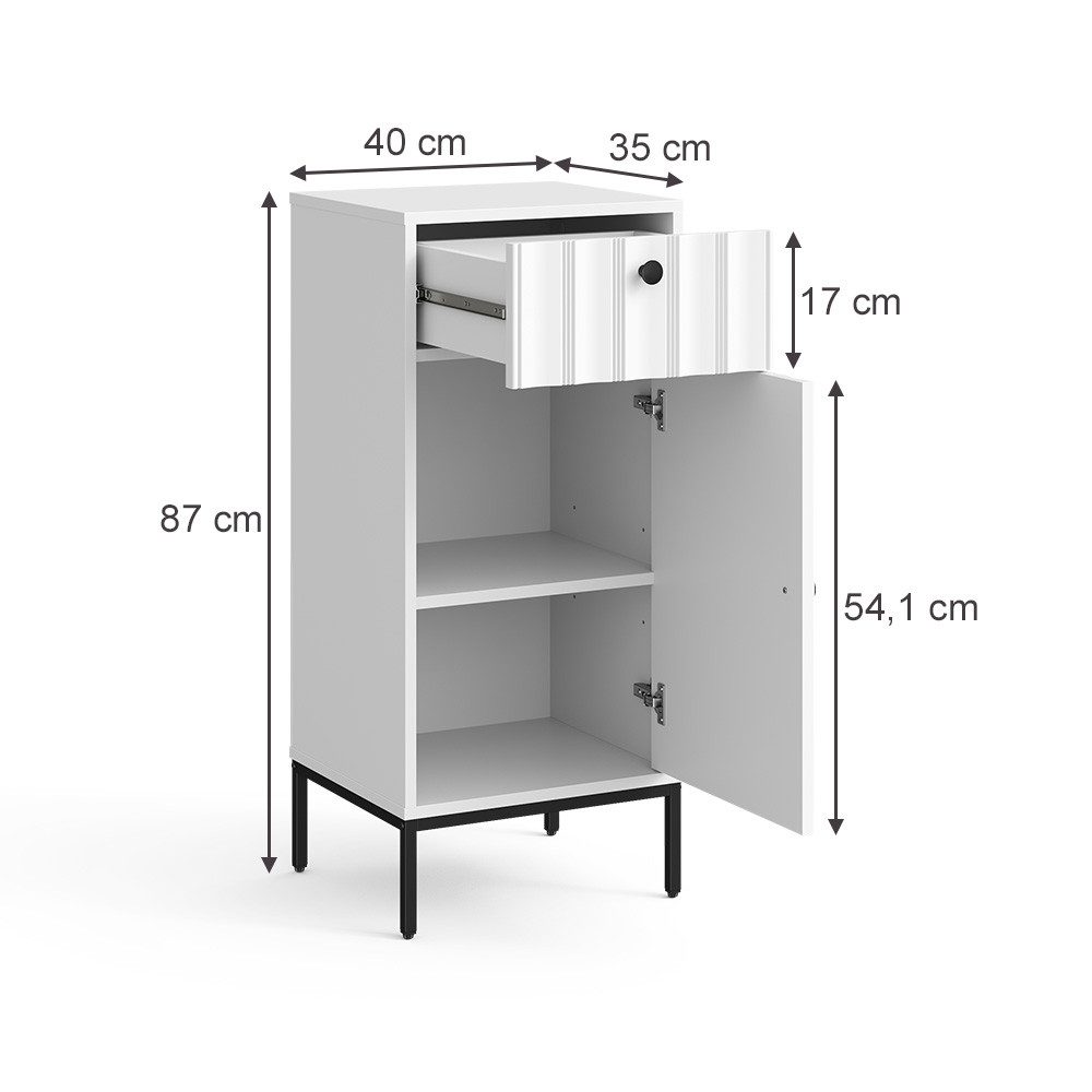 Vicco Midischrank Eliza, Weiß Riffel, 40 x 87 cm (1-St)