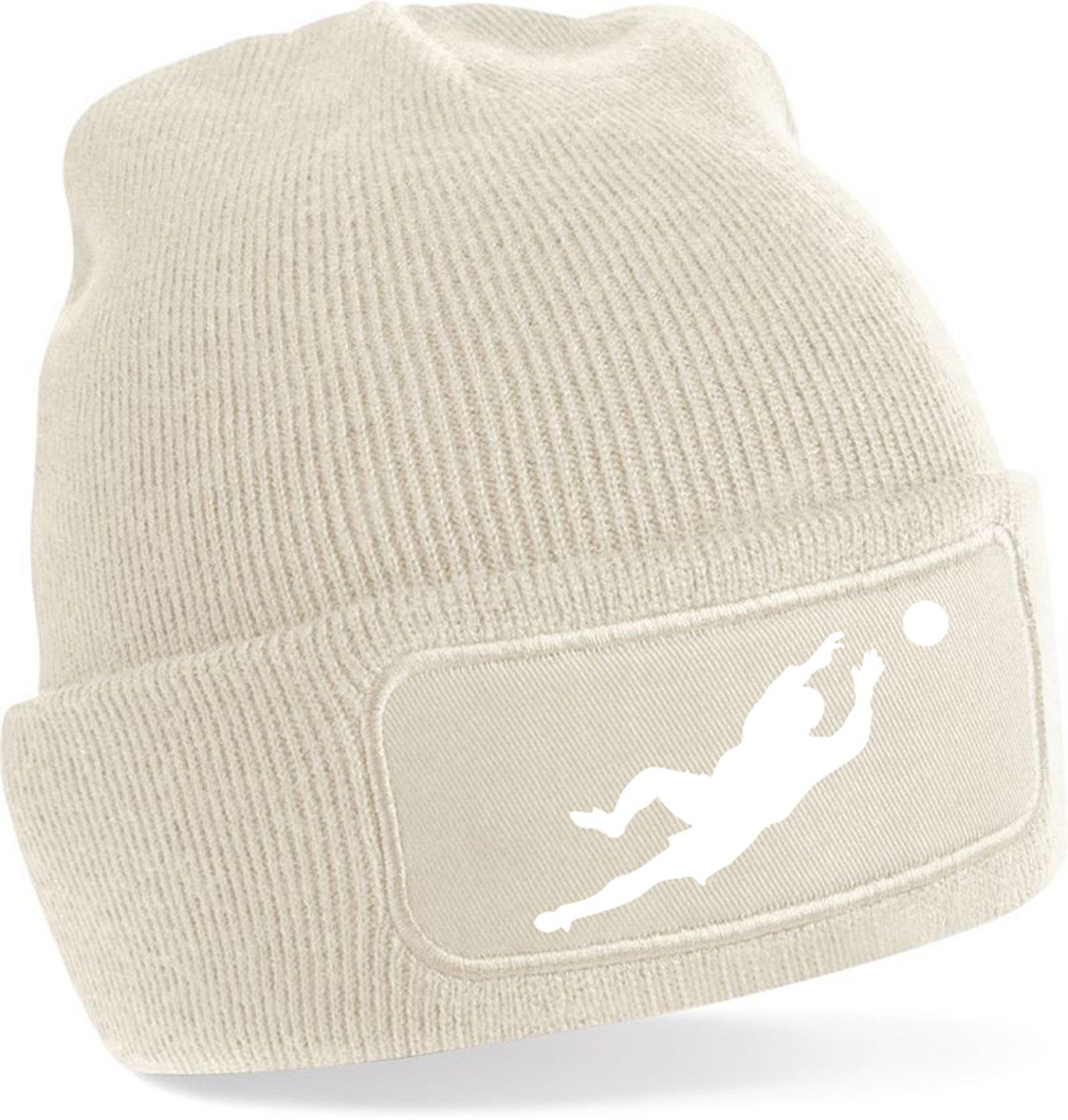 Strickmütze für kalte Tage - Beanie mit Torwart Silhouetten Fussball Print