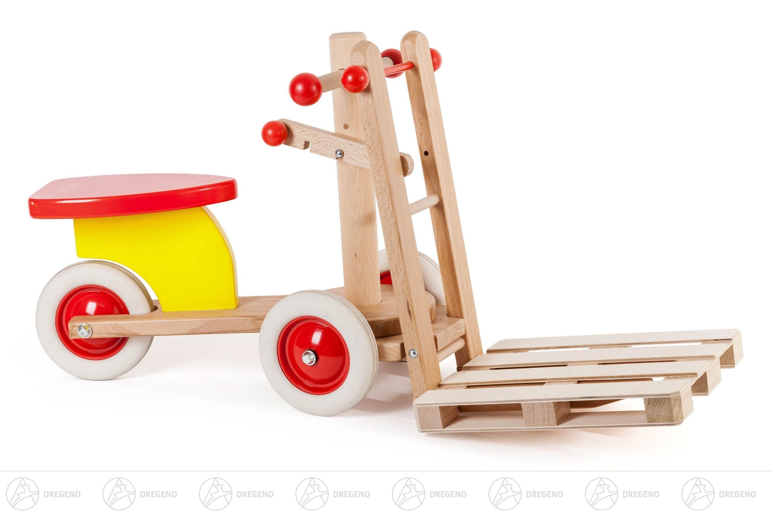 Dregeno Erzgebirge Rutscher Spielzeug Rutscher Gabelstapler Breite x Höhe x Tiefe 70 cmx39,5 cmx, mit Palette zum anheben