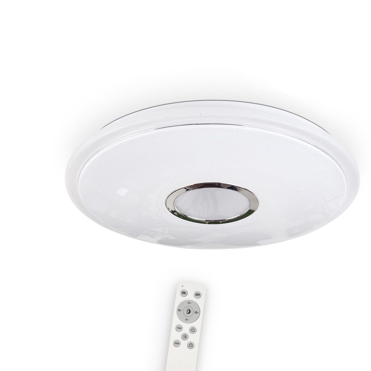 hofstein Deckenleuchte Deckenlampe dimmbar aus Metall/Kunststoff in Silber/Weiß, LED wechselbar, Deckenleuchte m. Glitzer-Effekt, CCT, Fernbedienung, RGB Farbwechsel