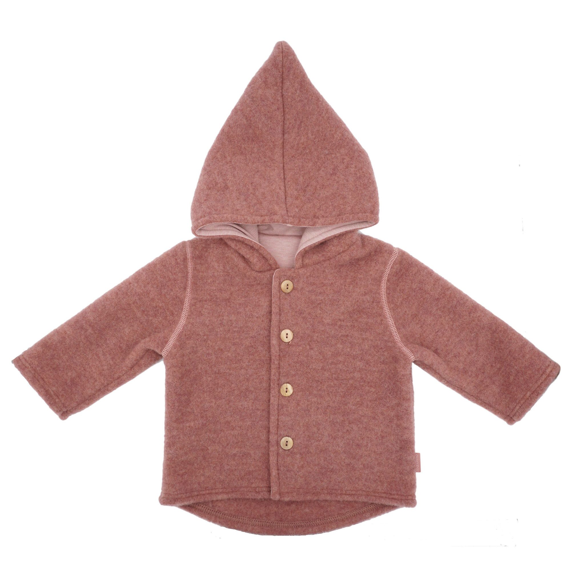 MAXIMO Fleecejacke GOTS BABY-Jacke, Wollfleece Kapuze, Knöpfe, Jerseyfutter Wollfleece