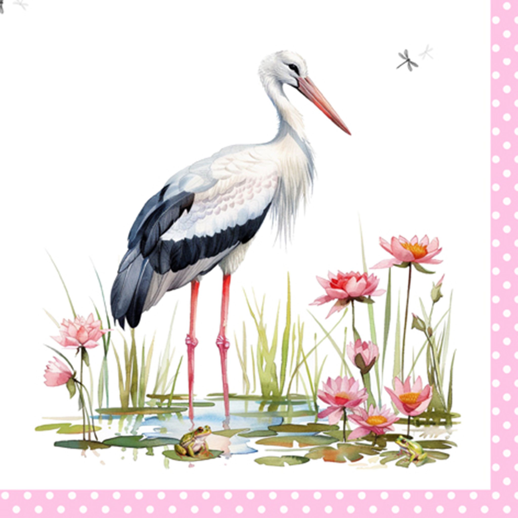ti-flair Papierserviette, Servietten Papier 33x33cm 3-lagig Storch & Naturmotiv 20 Stück Rosa