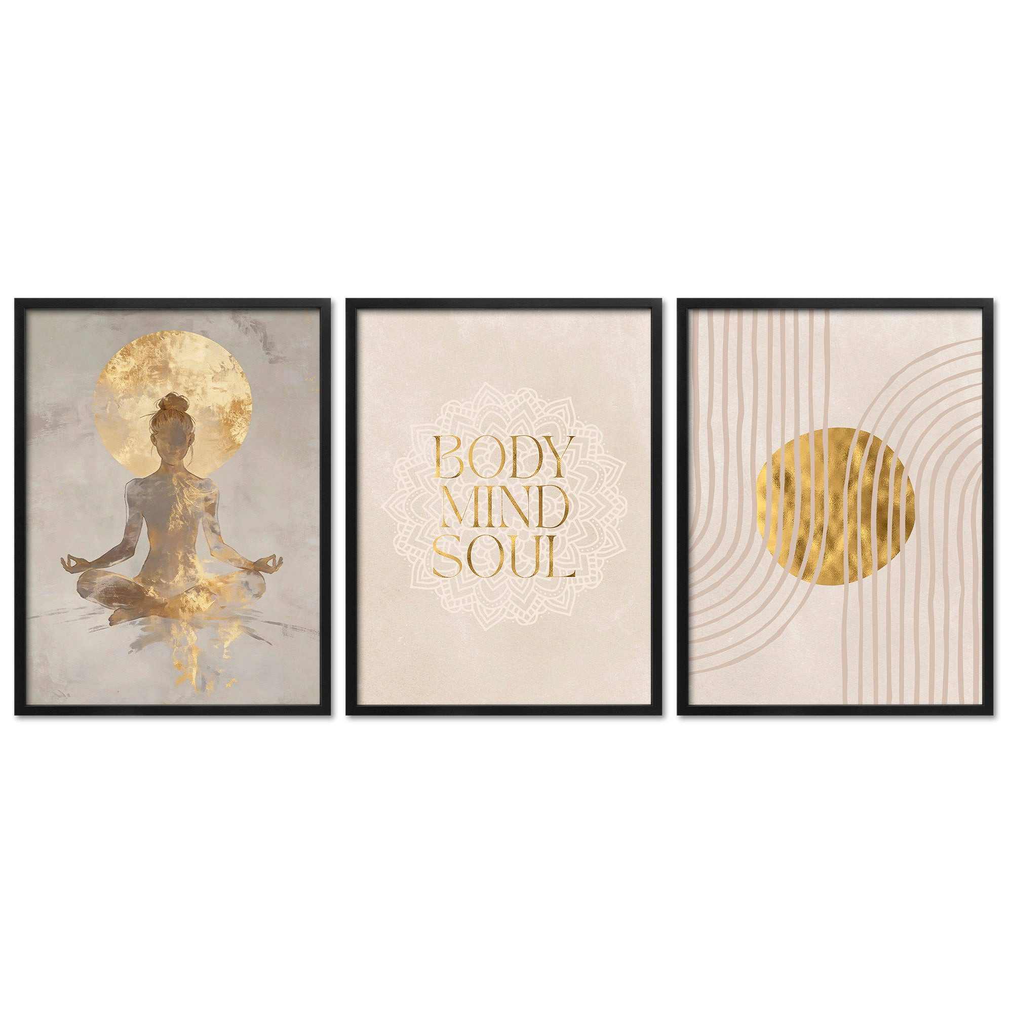 ARTFAVES Bilder-Collage Poster Set Yoga Spirit Trio I mehrteilige Bilderwand I Wandbilder Spir, (Wandbilder modern, 3 St)