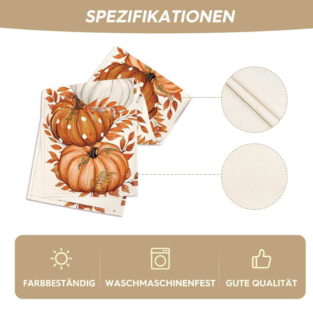 FOUORTUNATE-BEE Tischläufer Blätter Kürbisse Herbst Tischläufer 33x183 cm, Tischdekoration für Wohnzimmer, Esszimmer & Party – Bild 5 von 5