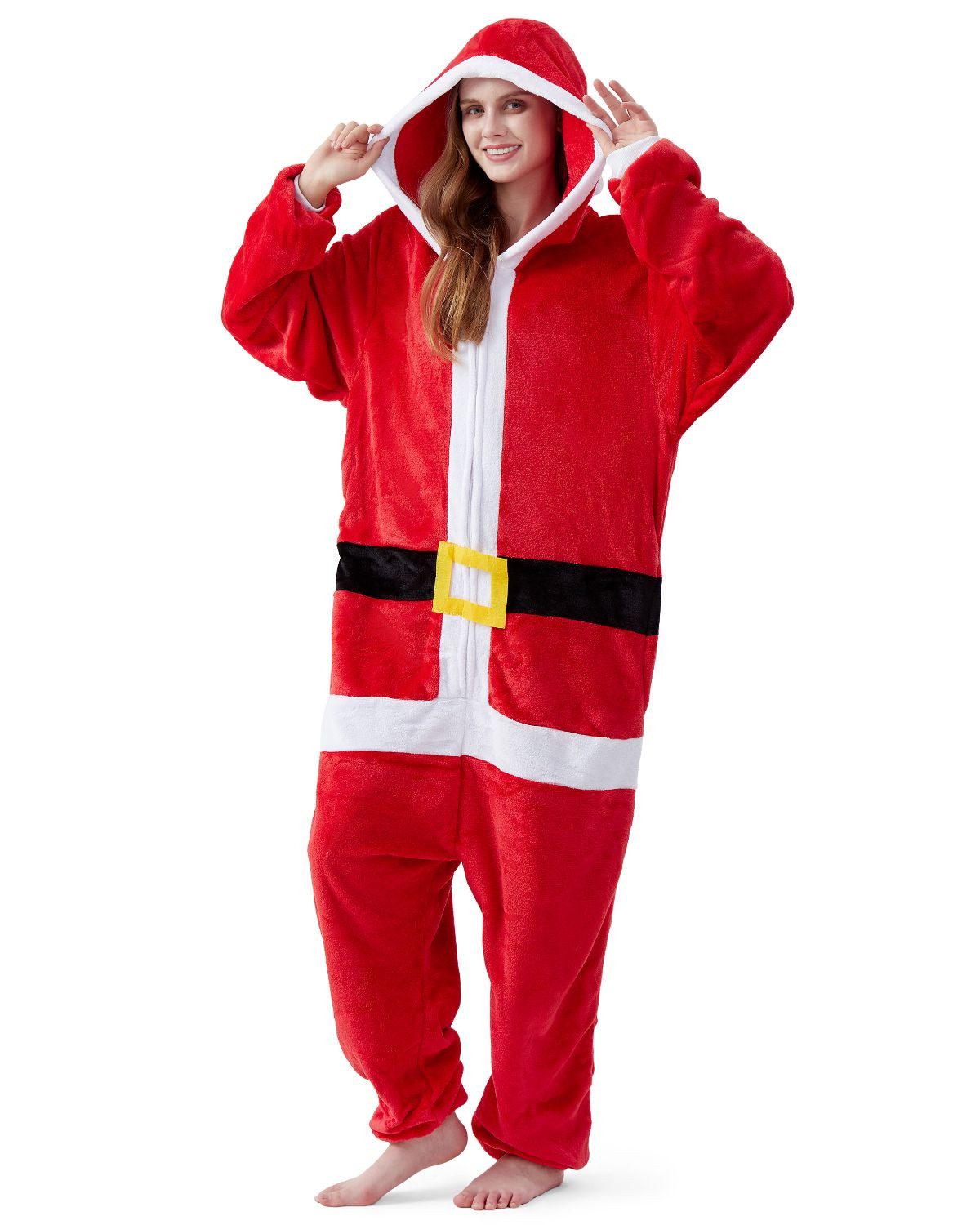 Corimori Partyanzug Onesie Ganzkörper Kostüm für Erwachsene, Damen Herren Karneval Weihnachtsmann-Kostüm Santa Claus,M