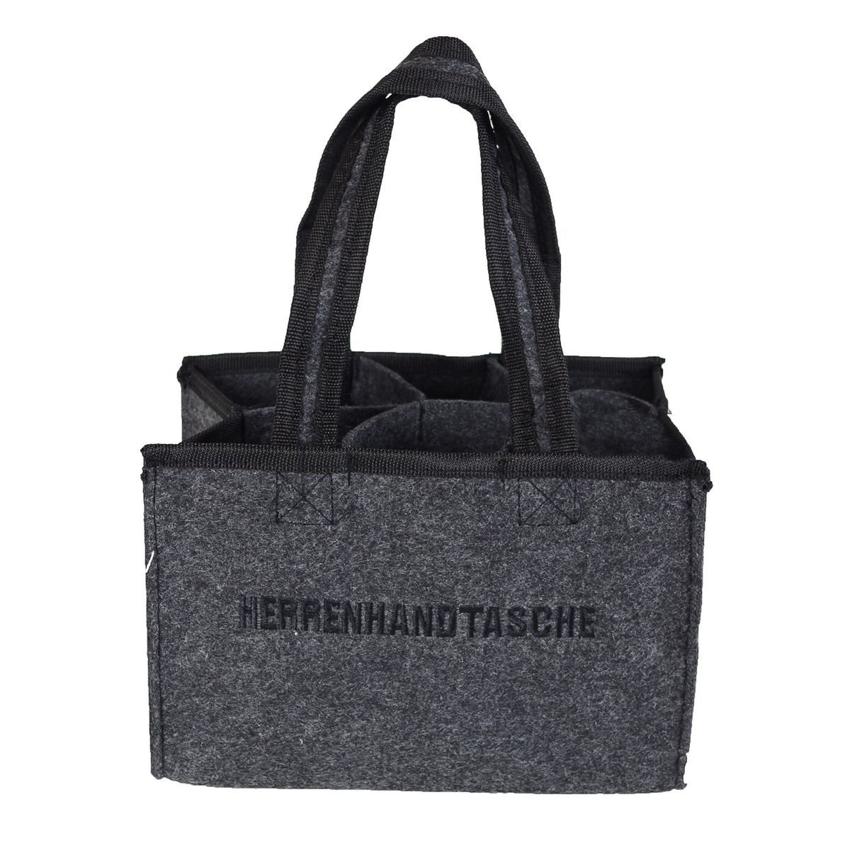 Marabellas Shop Tragetasche Flaschenträger Filz anthrazit 6 Fächer Herren Handtasche 23x15x15 cm (1-tlg), mit Tragegriffen