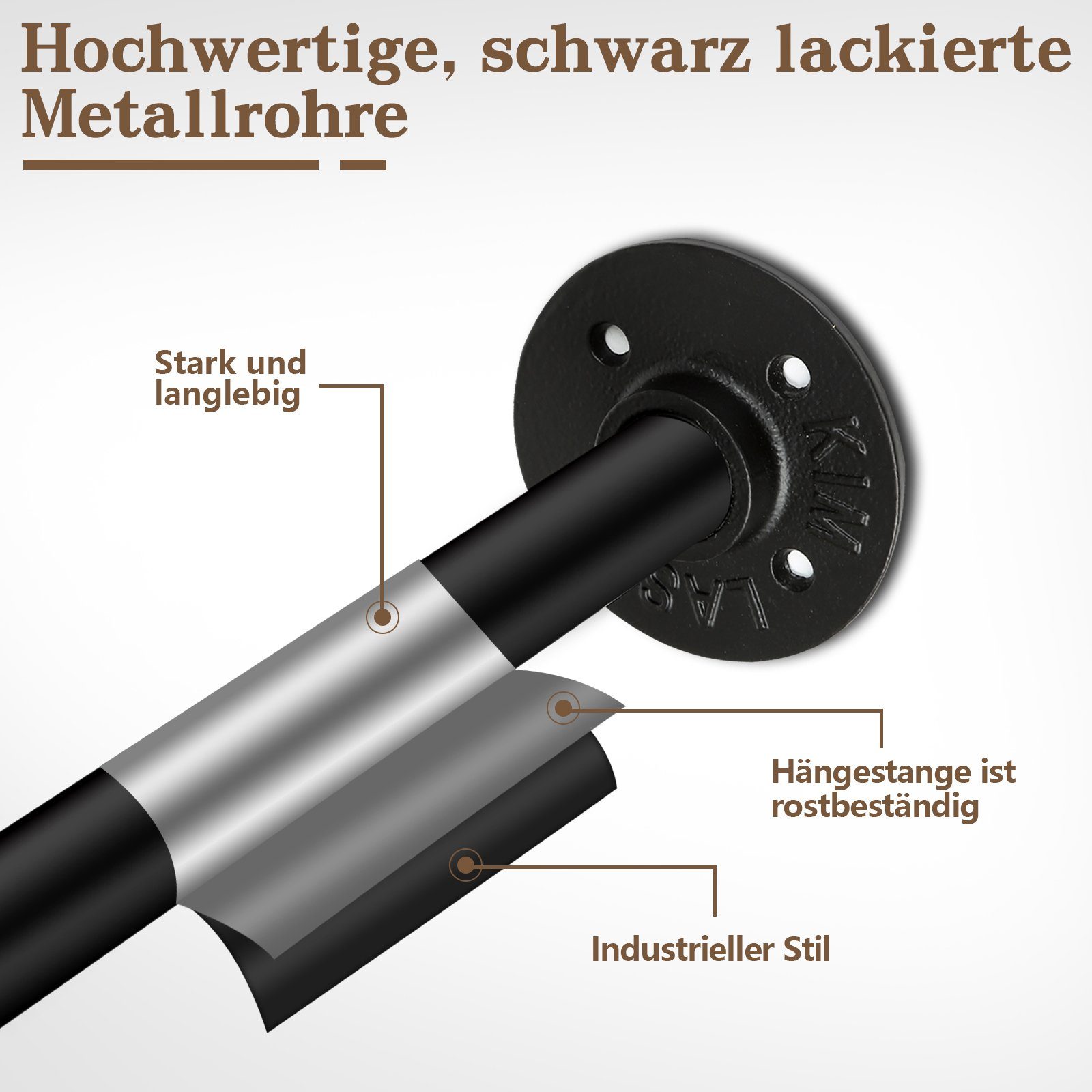 Garderobenstange (1 92cm Kleiderstange Kleiderstange kg Wandmontage St) bis Gimisgu belastbar 65