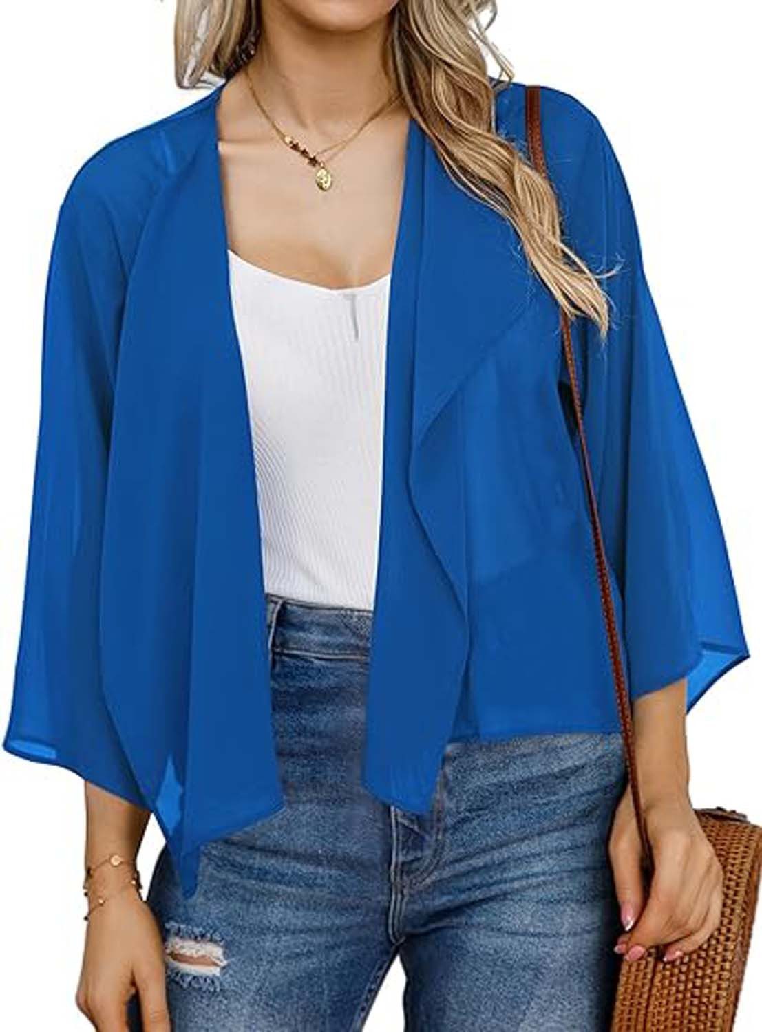 Oemmn Bolero Damen Chiffon Elegant Bolerojacke Leicht Luftig Jäckchen 3/4
