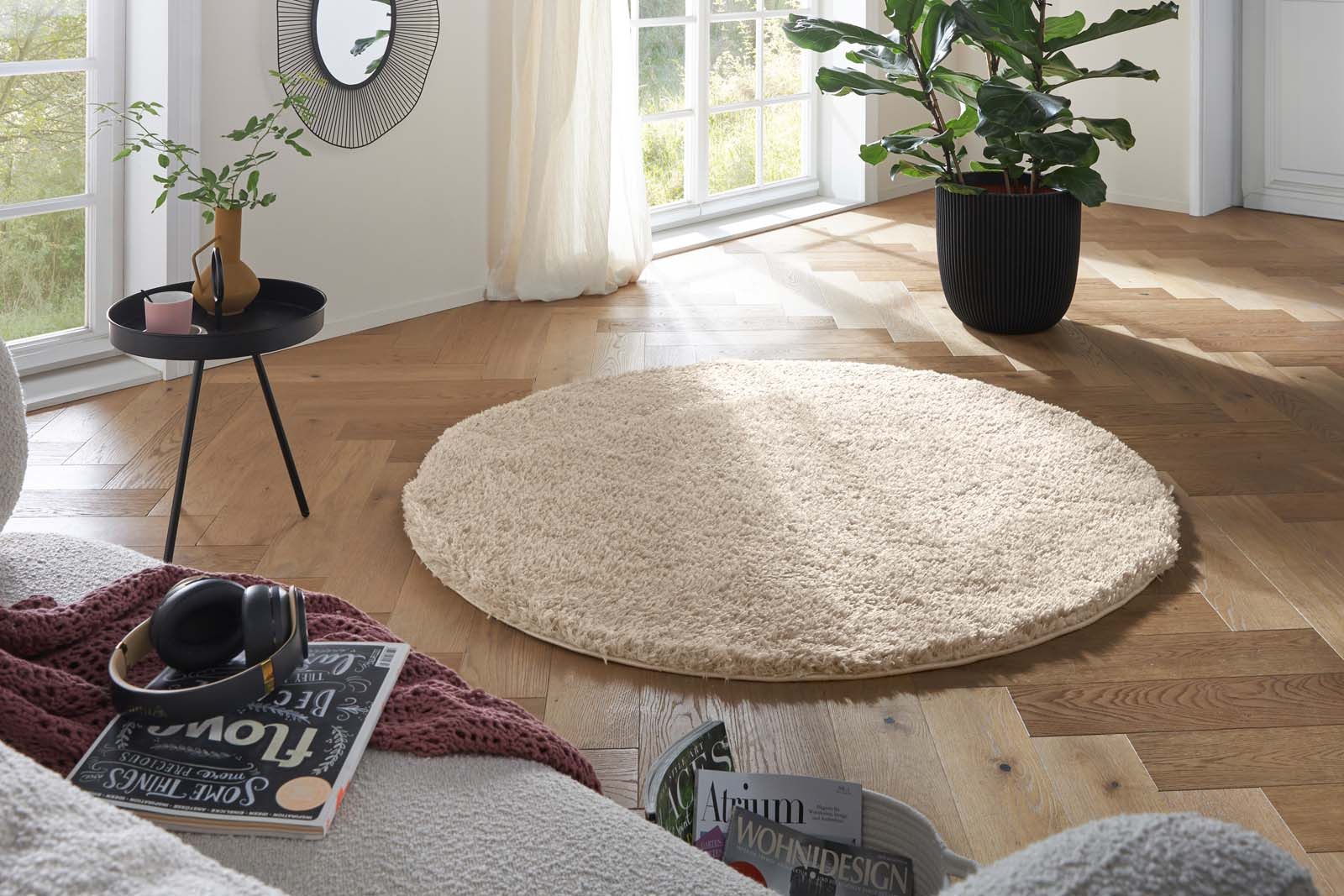 TaCa Home Flokati-Teppich Flokati Langflorteppich Shaggy Beige – Hochflor 52 mm, rund, Höhe: 52 mm, Wohnzimmer Schlafzimmer Esszimmer, beige - 160 x 160 cm