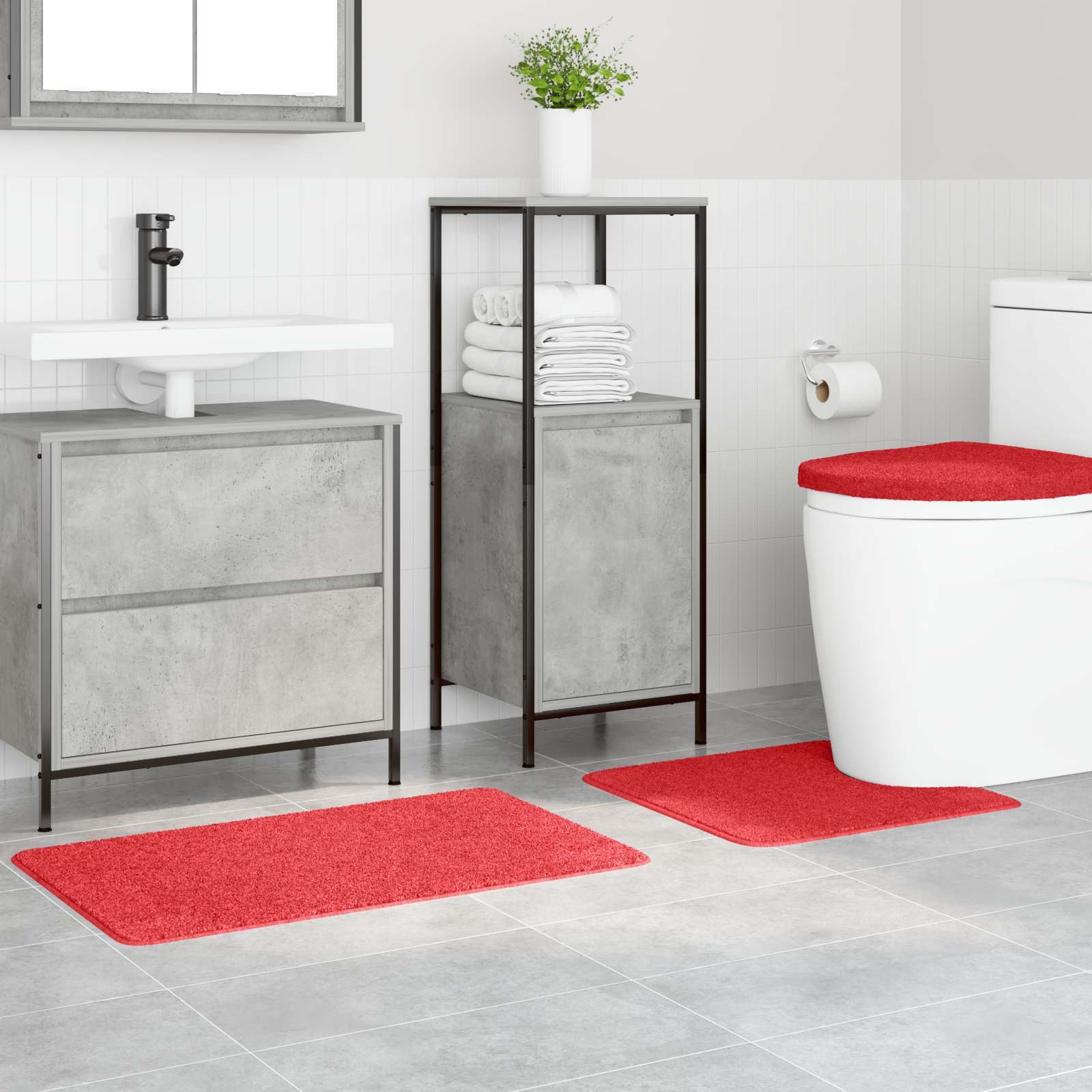 vidaXL Badematte Anti-Rutsch Badematten-Set 3 pcs Rot PP, Höhe 0.2 mm, Poly günstig online kaufen