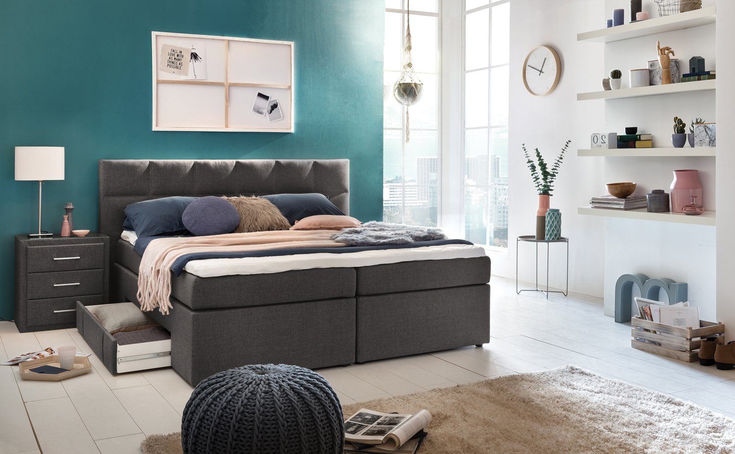 Möbelfreude Boxspringbett Boxspringbett Andybur Anthrazit 200x200 günstig online kaufen