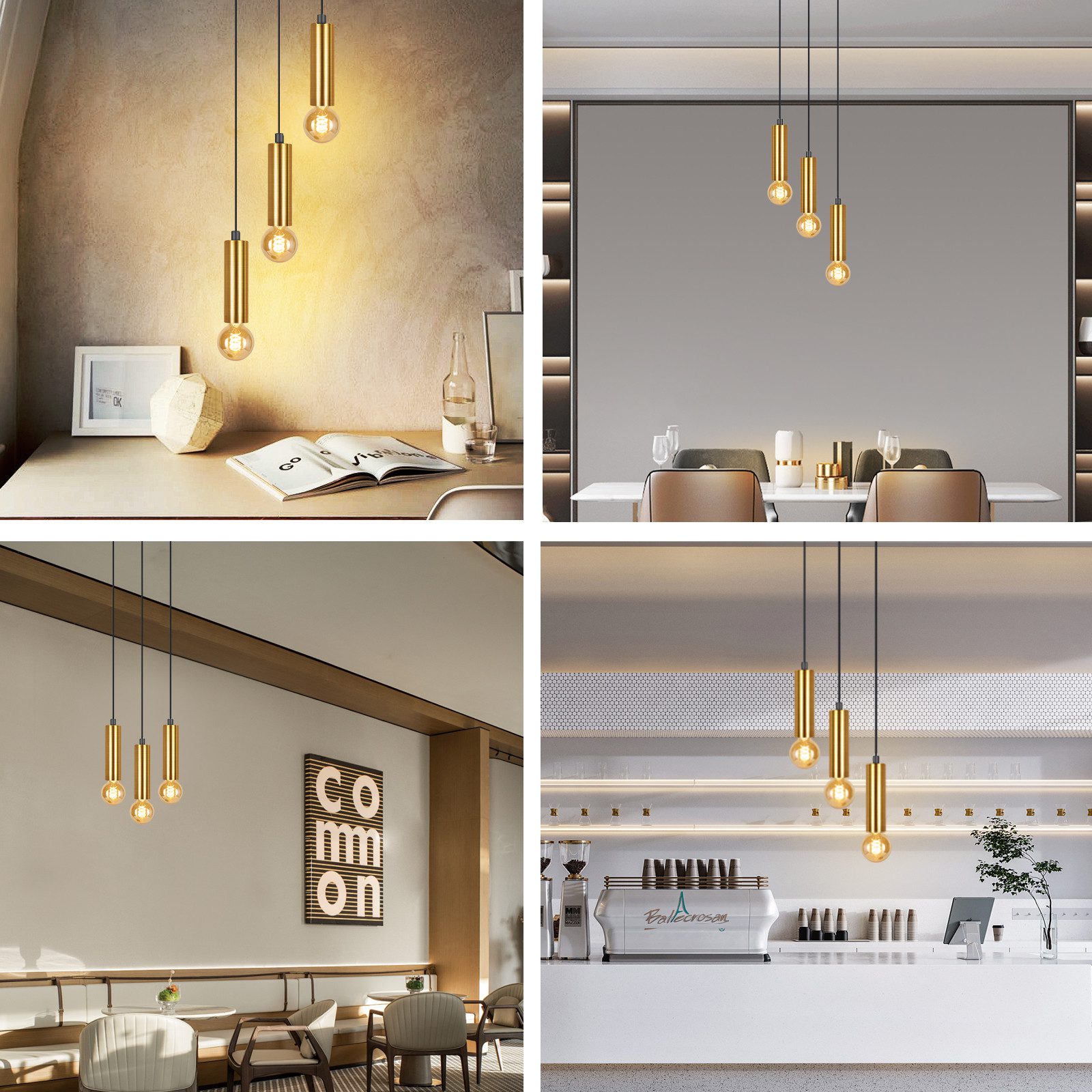 ZMH Pendelleuchte Esszimmer Gold 3 Flammig E27 Hängend 135CM wohnzimmerlampe Küche, Hochwertige Design, ohne Leuchtmittel, Höhenverstellbar für Hotel Büro Vinta – Bild 5 von 5