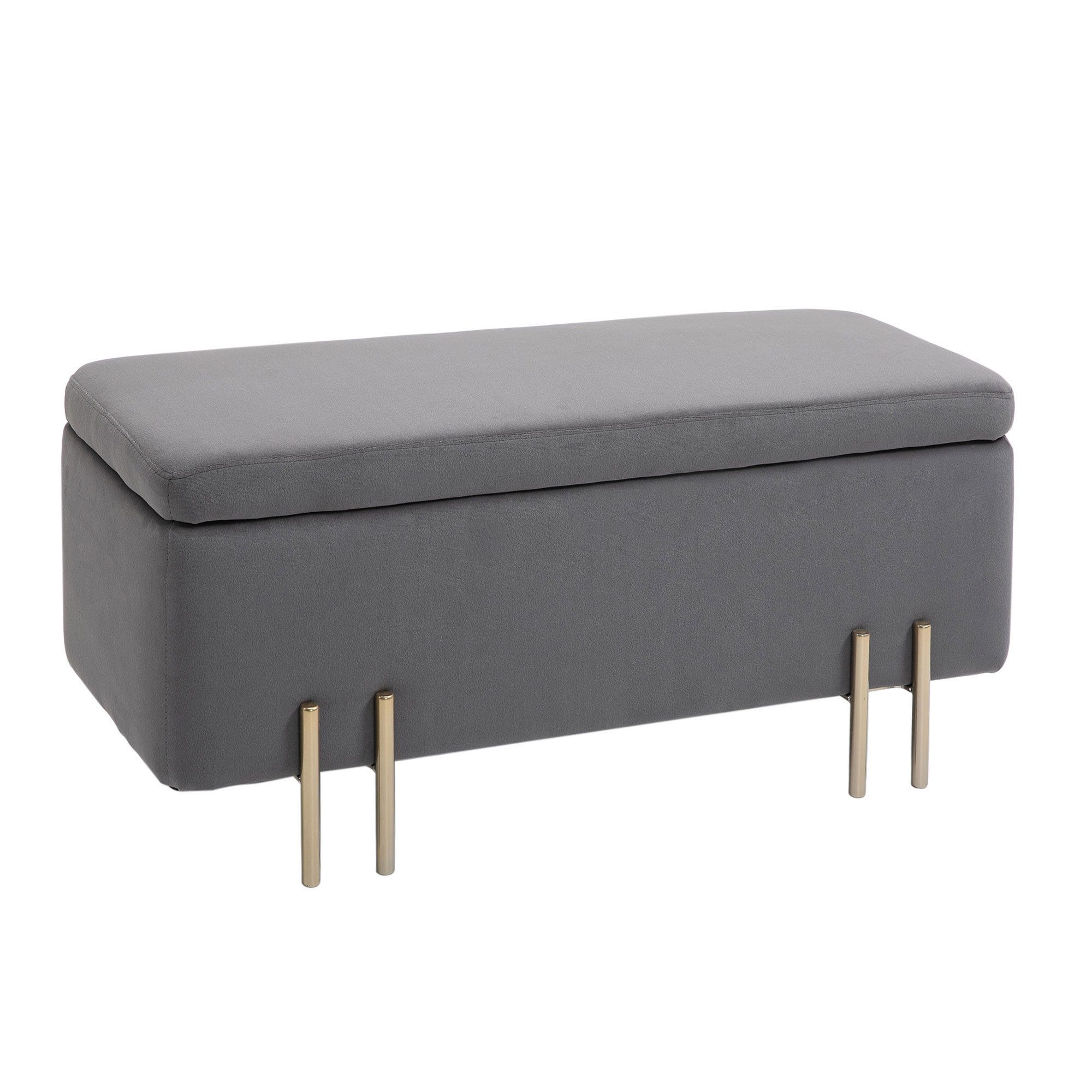 HOMCOM Sitzbank (Polsterbank, 1-St., Truhenbank), Stoff, Metall, Gummiholz, Schaumstoff, Dunkelgrau, 100 x 40 x 42 cm