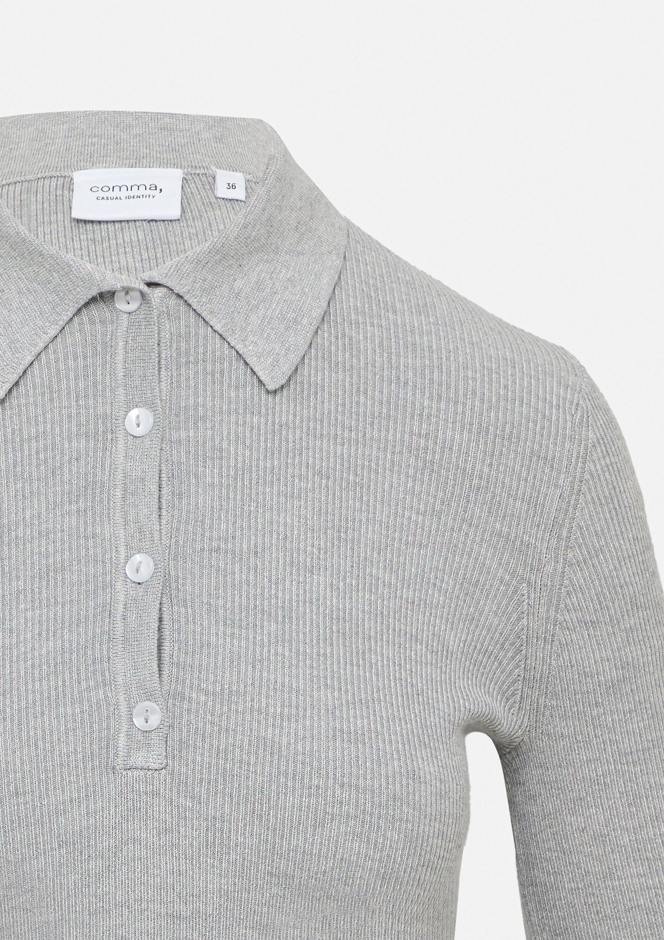 comma Kurzarmpullover Strickpullover Rippstrick-Shirt im Slim Fit mit Polokragen