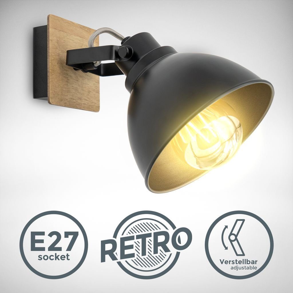 Vintage E27 Schwarz-Gold Schwarz-Gold Wandlampe BKL1506, - Schwenkbar E27 ohne Wandleuchte Wandleuchte B.K.Licht Leuchtmittel, Vintage Schwenkbar