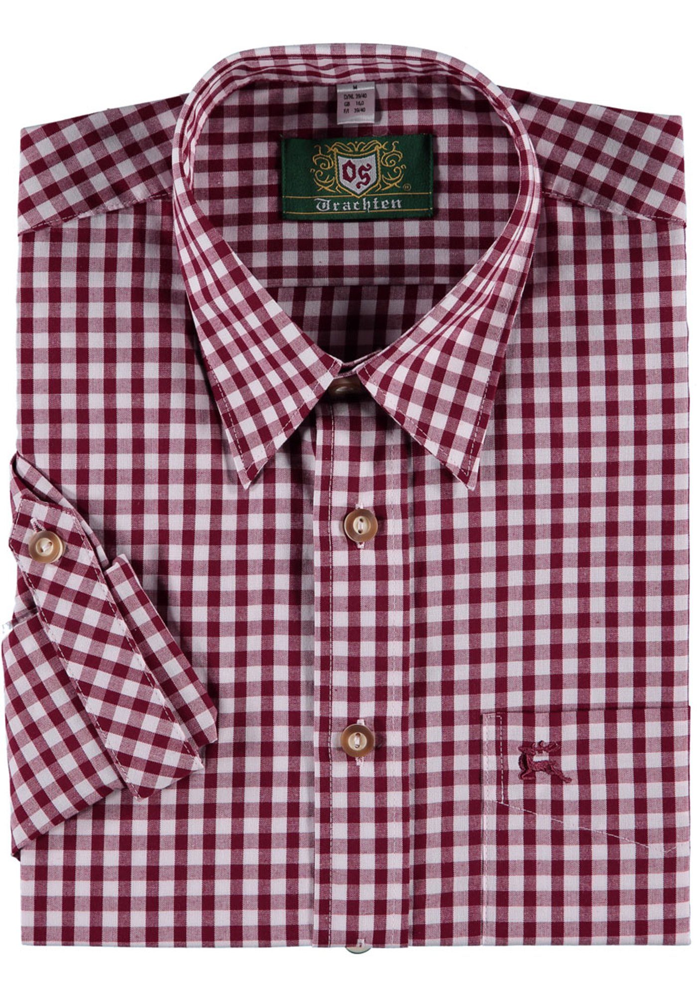 Herren Hemden OS-Trachten Trachtenhemd Ukazui Langarmhemd mit aufgesetzter Brusttasche mit Hirsch-Stickerei