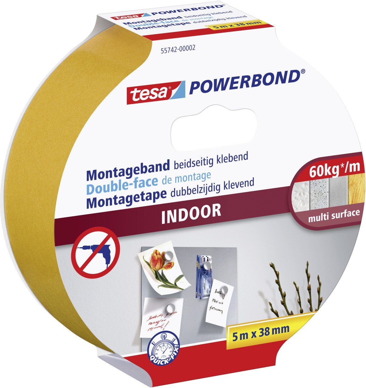 Montageband tesa doppelseitiges Montageband Indoor 5 m x 38 mm