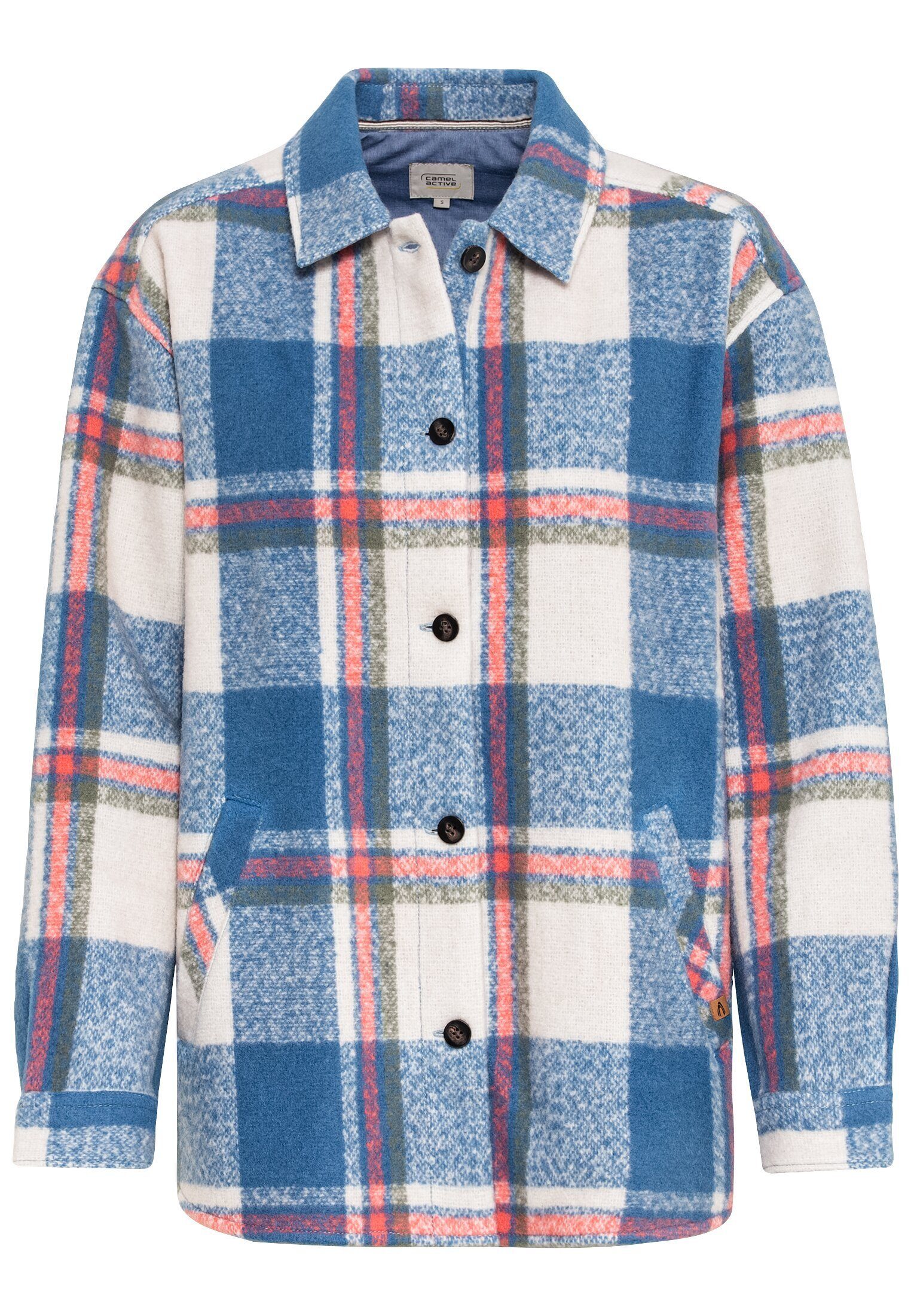 camel active Hemdjacke mit gebürsteter Wolle Langarm Hemdblusenkragen Markenlabel