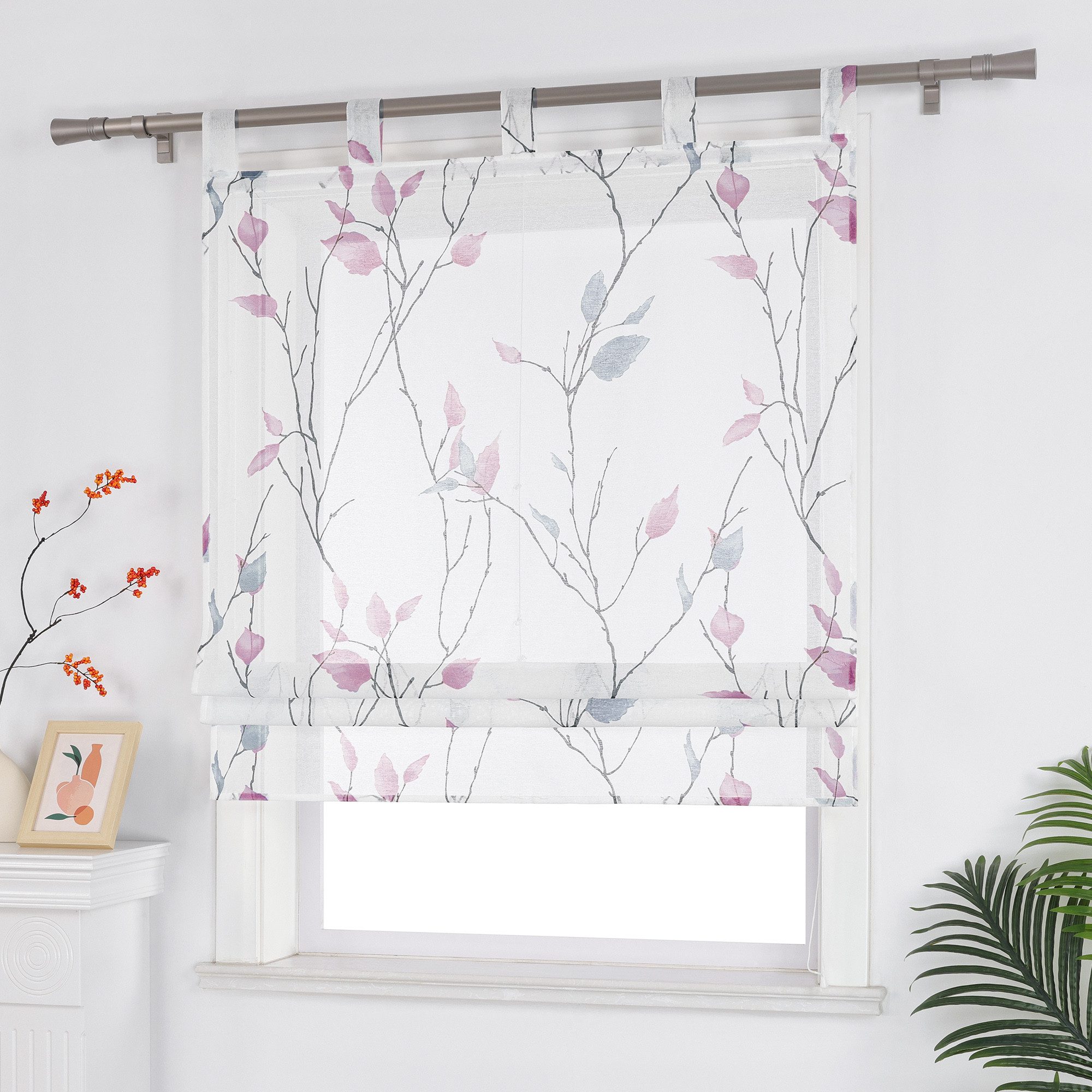 Joyswahl Raffrollo, mit Schlaufen, ohne bohren, mit Zweig und Blattmotiven günstig online kaufen