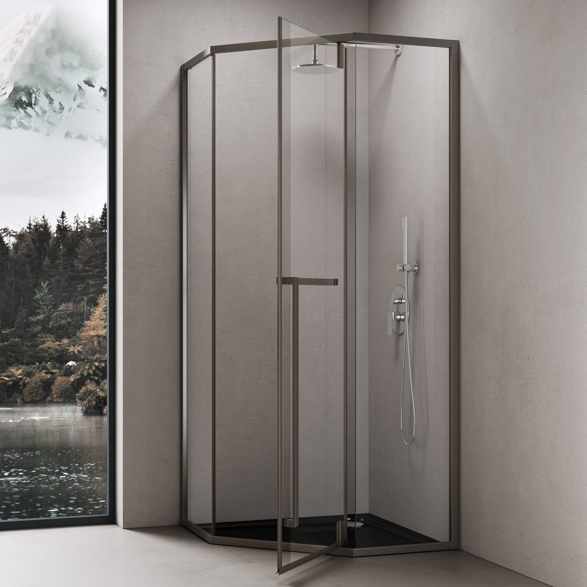 doporro Fünfeckdusche Duschkabine Rav68 ESG-Sicherheitsglas Klarglas Nano-B günstig online kaufen