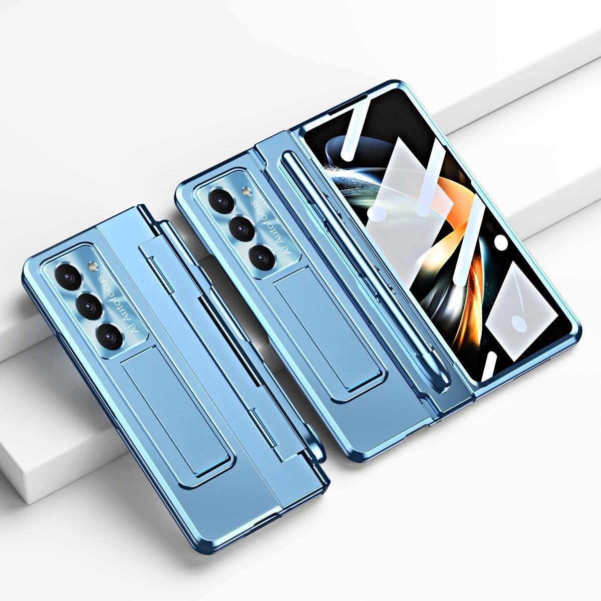 Wigento Handyhülle Für Samsung Galaxy Z Fold5 5G Hülle mit Stand- Stifthalterung u. Stift