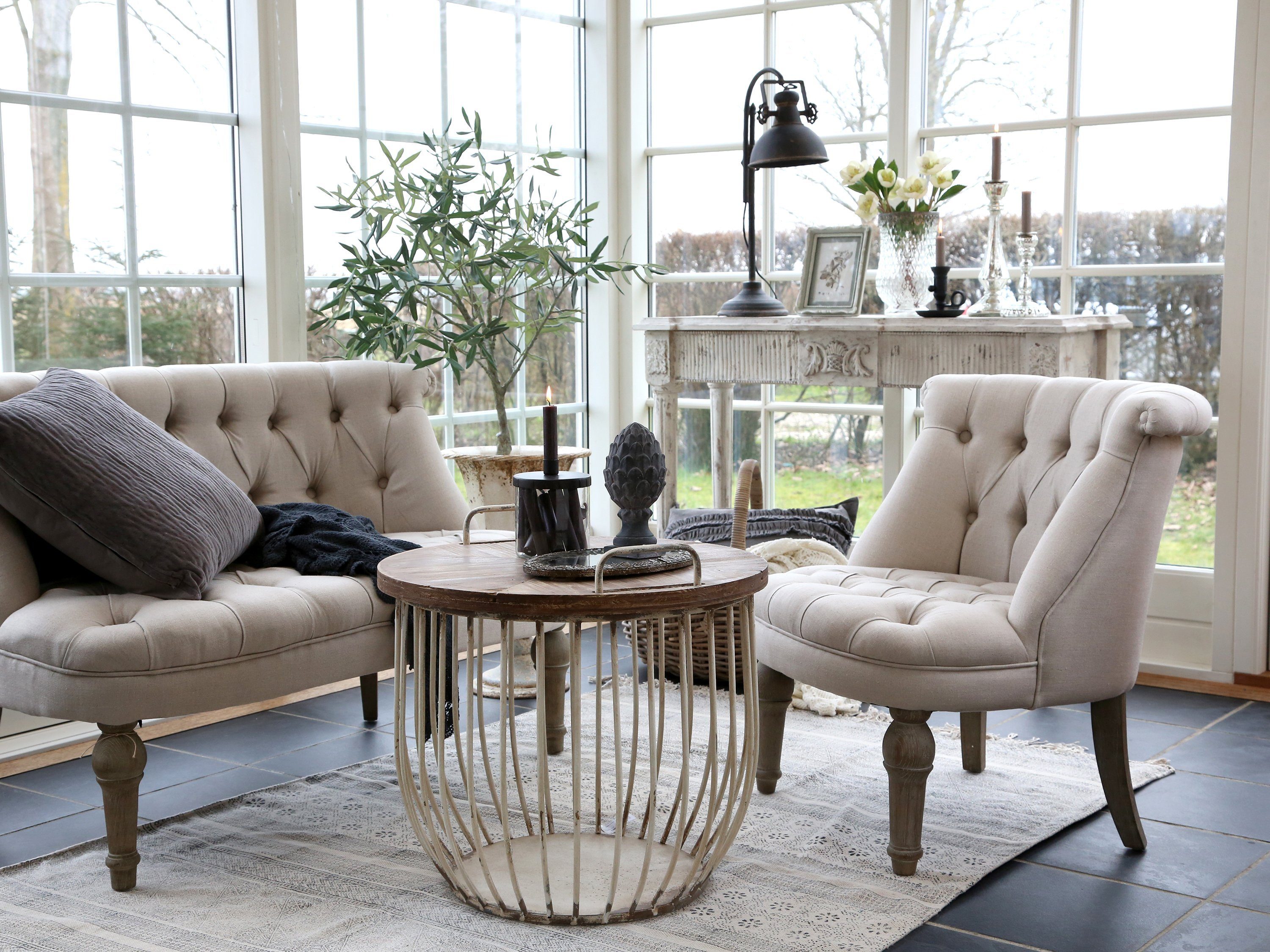 Chic Antique Beistelltisch 1x Beistelltisch Sofatisch Tisch Weiß mit Holzde günstig online kaufen