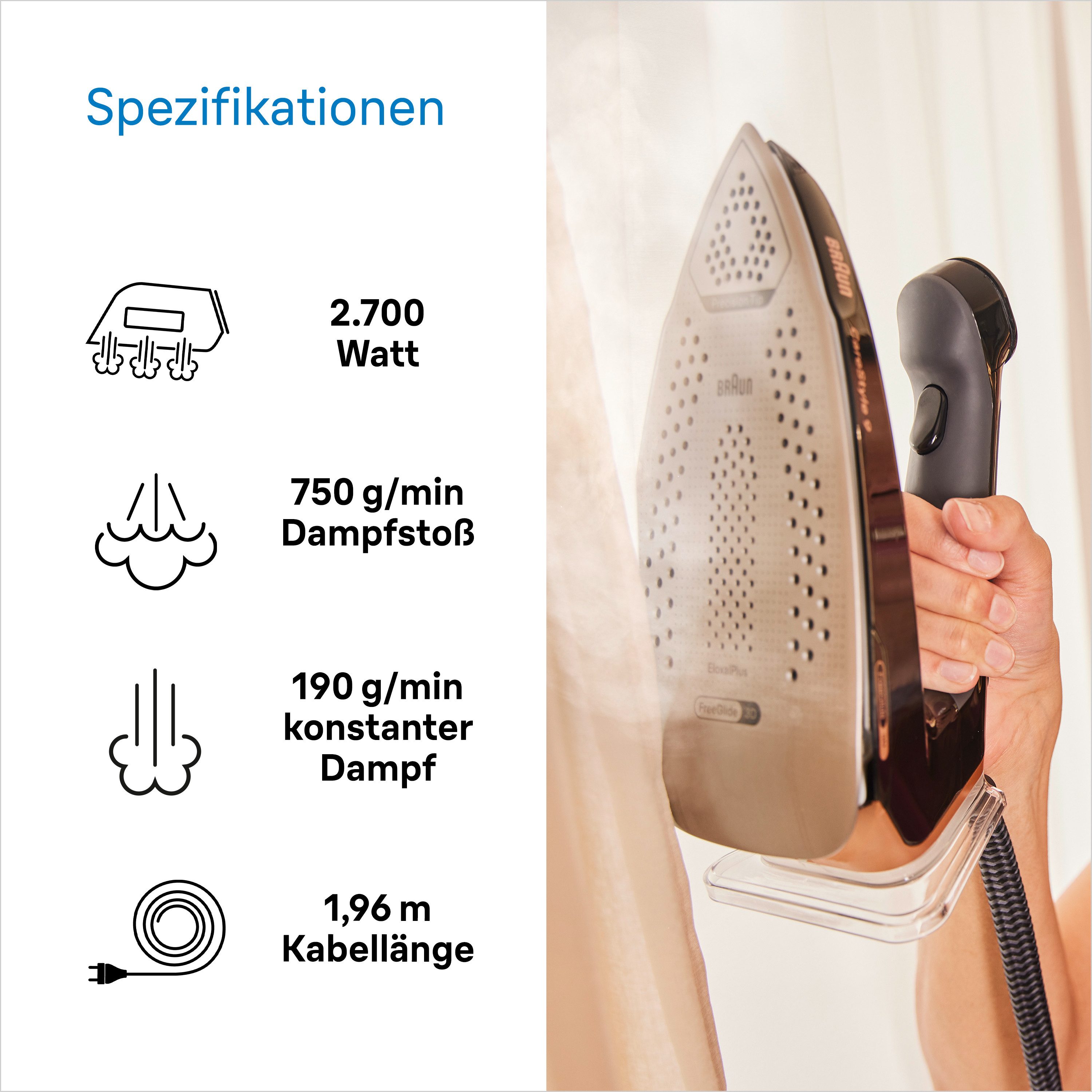 Braun Dampfbügelstation CareStyle 9 IS 9090 BK - 9,0 bar, 750 g Dampfstoß, 2,0 l Wassertank, 2000 ml Wassertank, 190 g Dampfmenge, EloxalPlus Bügelsohle, automatische Entkalkung