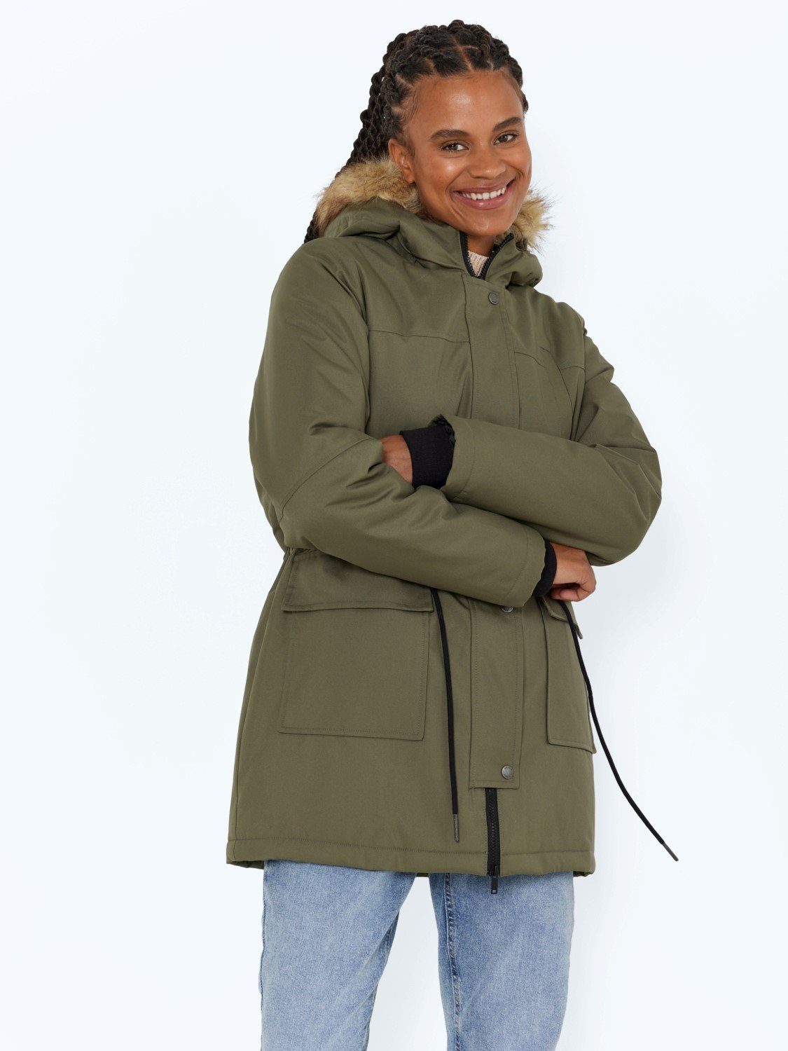 Noisy may Winterjacke Langer Parka Mantel Warme Winter Jacke NMMOLLY 4301 in Khaki