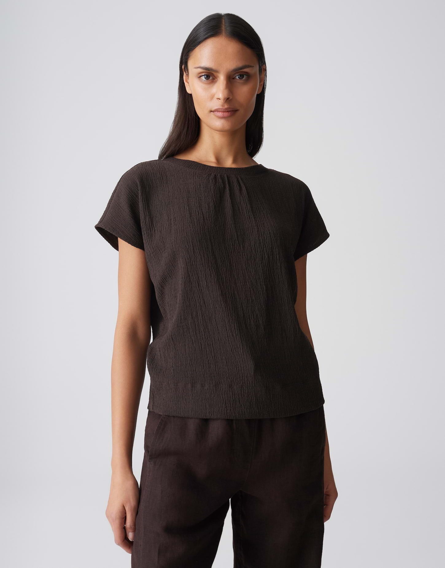 OPUS Kurzarmshirt Salti aus weichem Jersey mit Crinkle Effekt Zarte Falten geben dem Look eine lockere Leichtigkeit