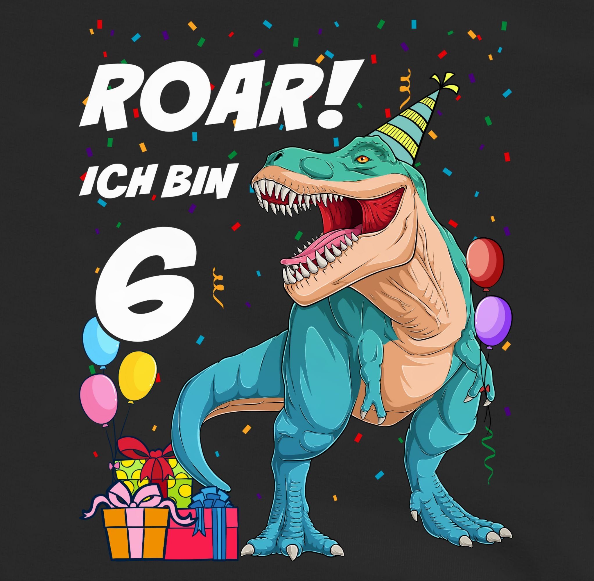 Jahre Dinosaurier bin Sweatshirt Shirtracer 6 6. Dino Ich - 2 Schwarz Geburtstag T-Rex