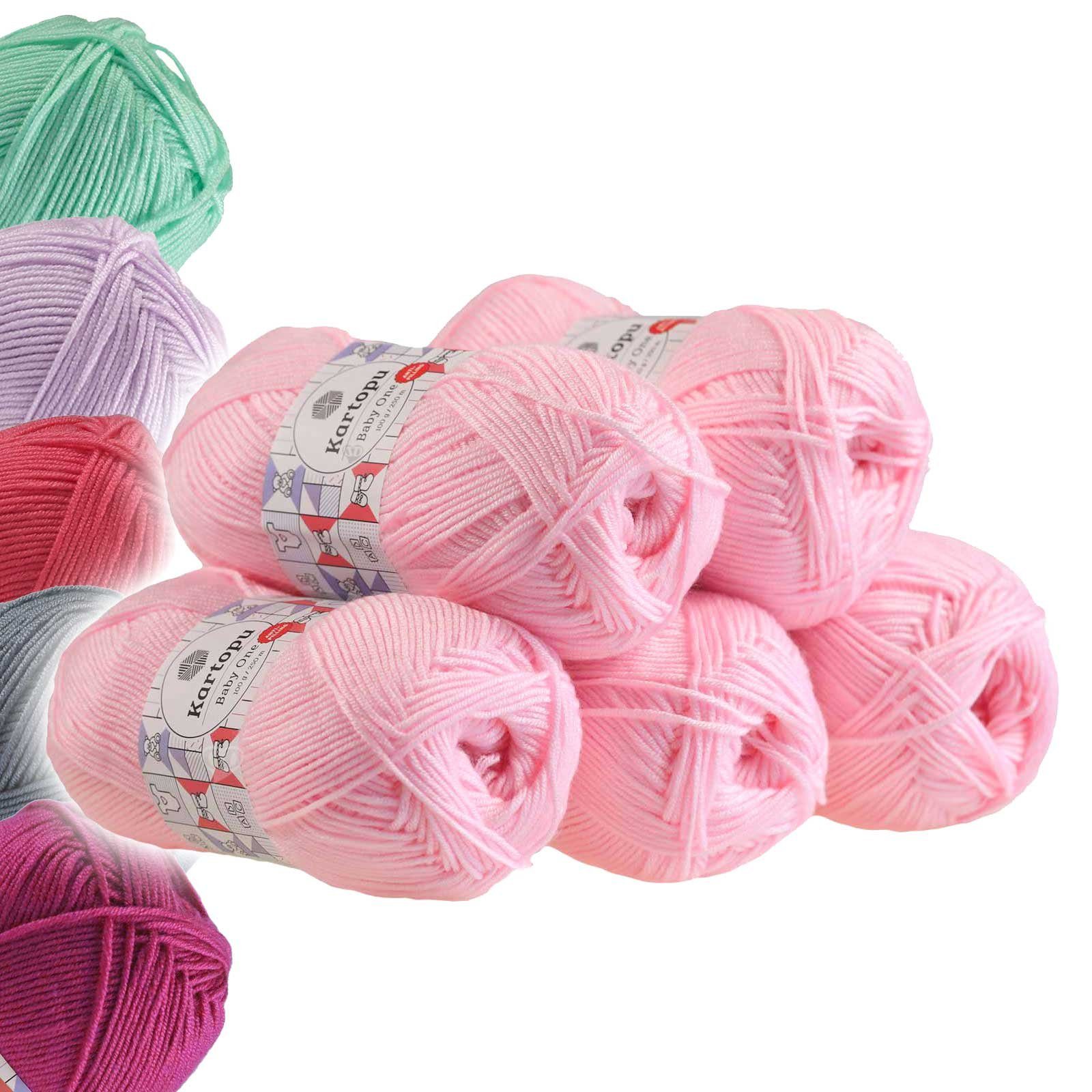 Kartopu 5 x 100g Strickgarn Kartopu BABY ONE Antipilling Babywolle Häkelwolle, 1250 m (Sparpaket), K782 rosa