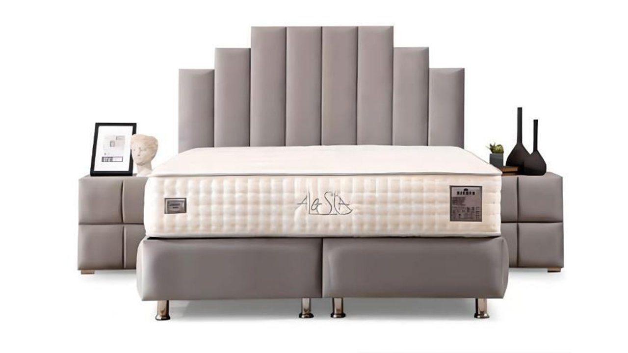 4tlg. Schlafzimmer Bett Moderne, mit Europe JVmoebel Made In 2x Luxus Set Schlafzimmer-Set Hocker Nachttisch