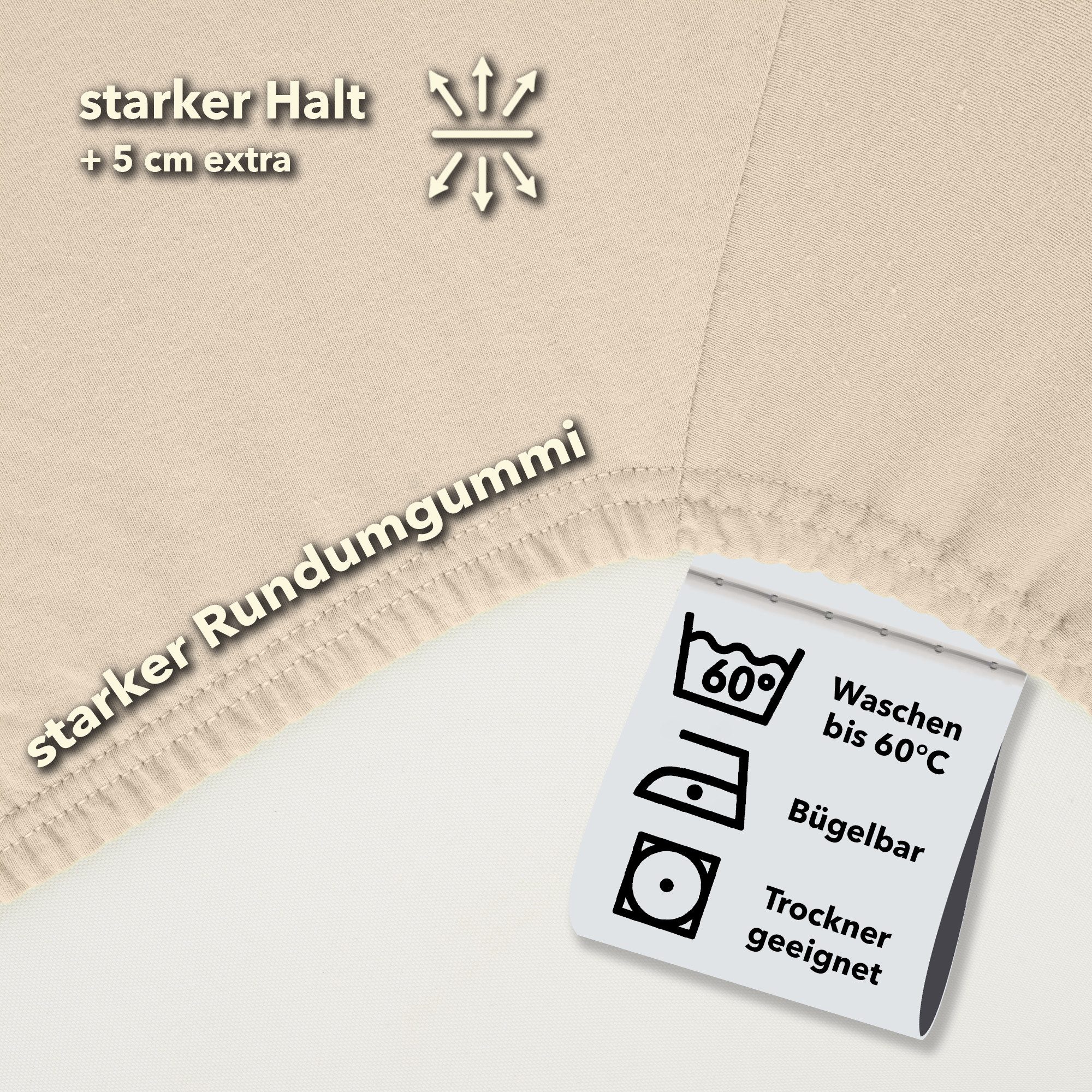 STUDIO Spannbettlaken Premium, 170 g/m², viele Größen, OEKO-TEX 100, Jersey, Gummizug: rundum, (1 Stück), 90x200 - 100x220cm Bettlaken Spannbetttuch bis 35cm Höhe Creme