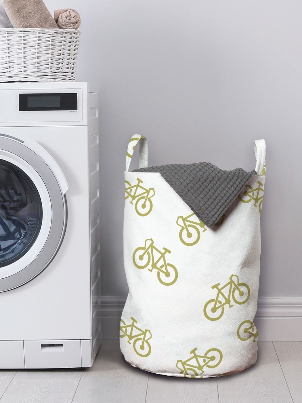 Abakuhaus Wäschesäckchen Wäschekorb mit Griffen Fahrrad-Piktogramm für Khaki Einfaches Kordelzugverschluss Design Waschsalons