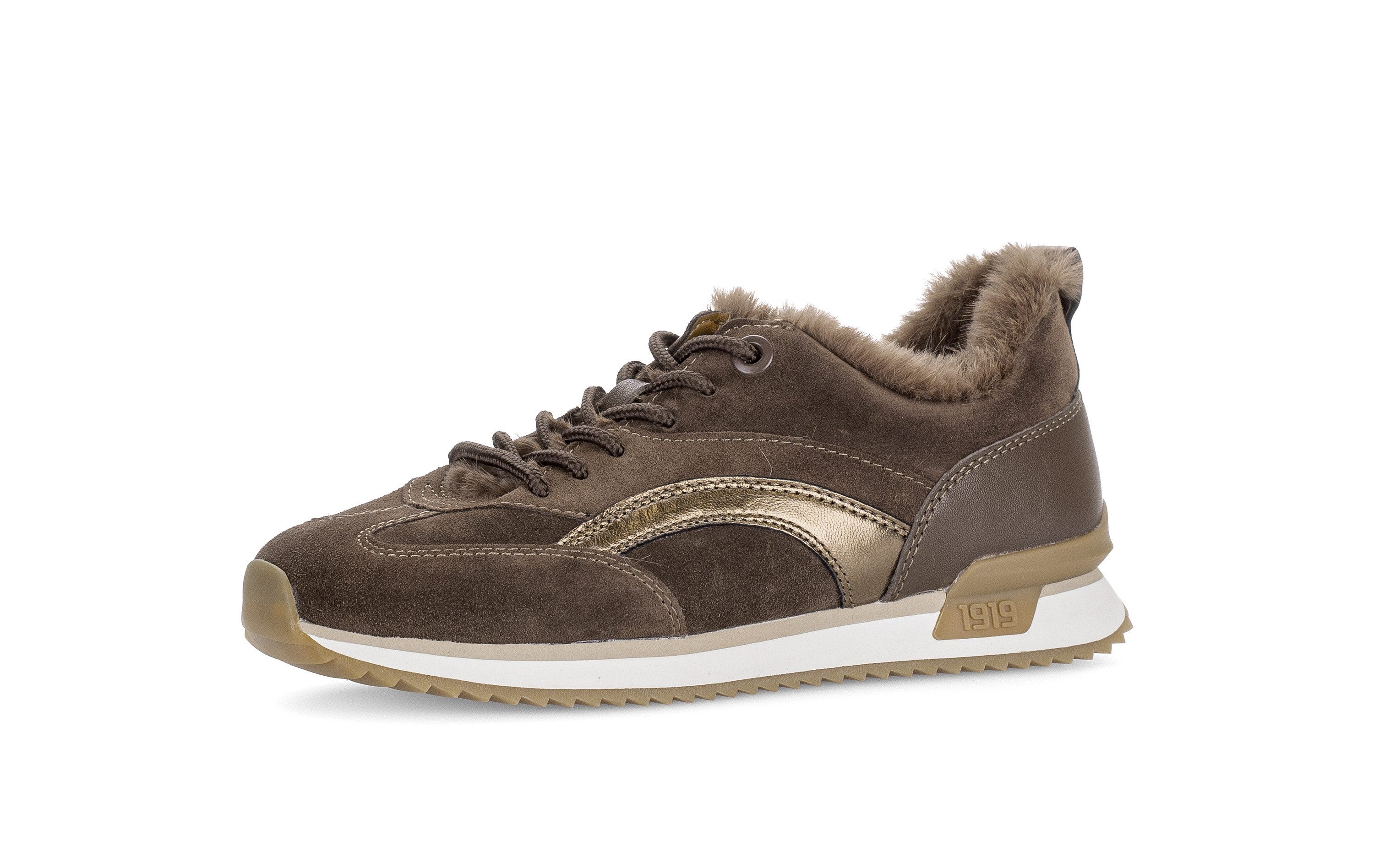 Gabor Sneaker Keilabsatz, Schnürschuh mit Fellimitat am Schaftrand, G-Weite