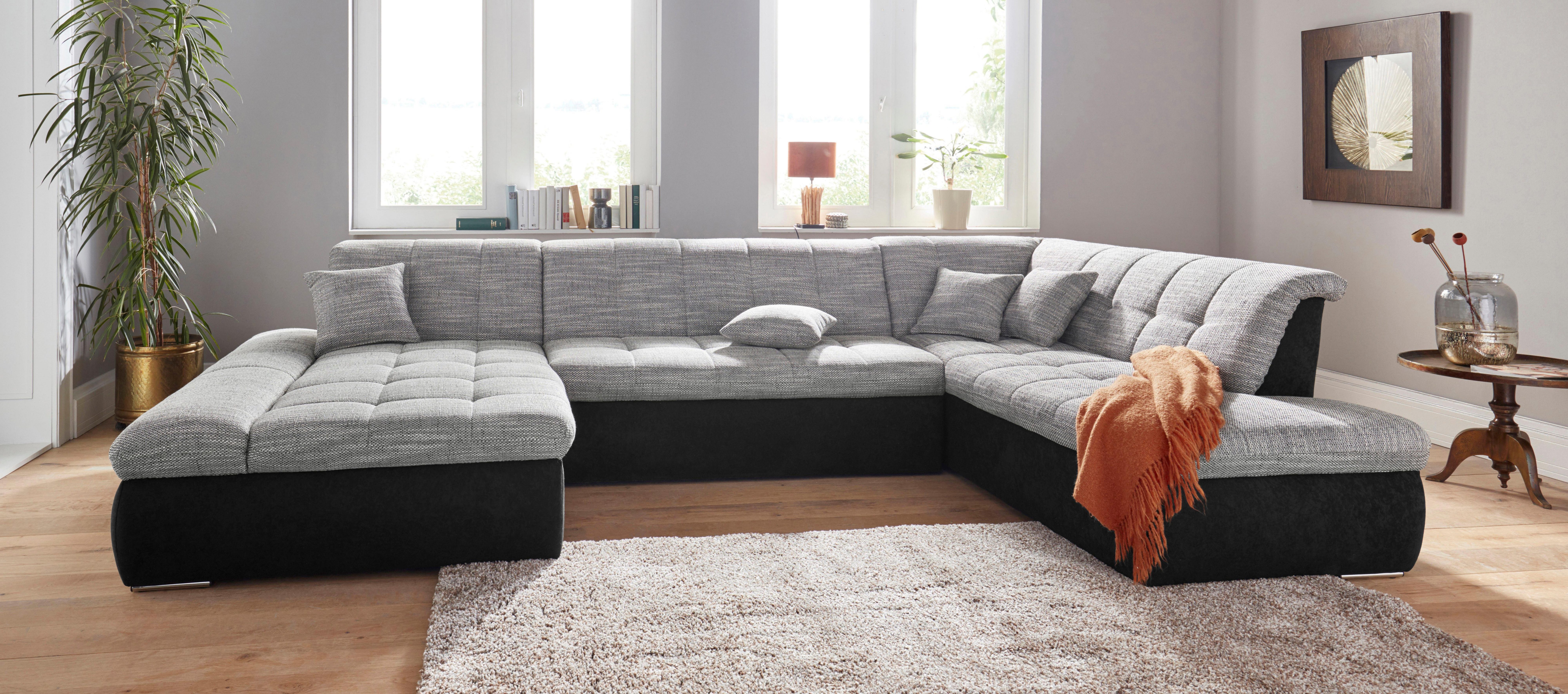 DOMO collection Wohnlandschaft PB Moric wahlweise mit Bettfunktion und Armteilverstellung U-Form, XXL-Format B/T/H: 353/216/80 cm, feine Steppung, incl. Zierkissen