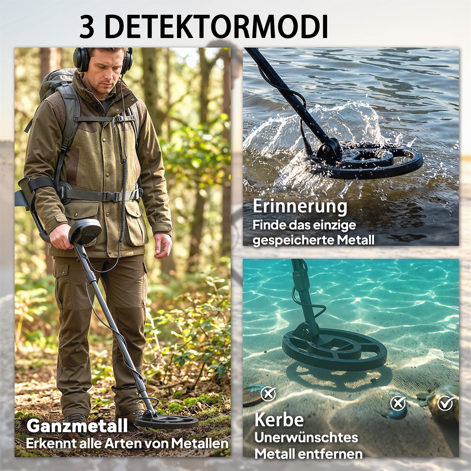 Outsunny Metalldetektor mit 3 Modi, Kopfhörer, Schaufel, LCD-Display, 7 Zoll Detektionstiefe, für Erwachsene Dunkelgrau – Bild 4 von 5