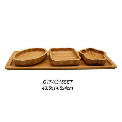 Schäfer Elektronik Schale Schäfer Holzbrett 43,5 x 14,5 x 4 cm Snackschalen 4er Set St.Trapez Servier-Schale für Snacks, Dipps, Nüsse, Holz