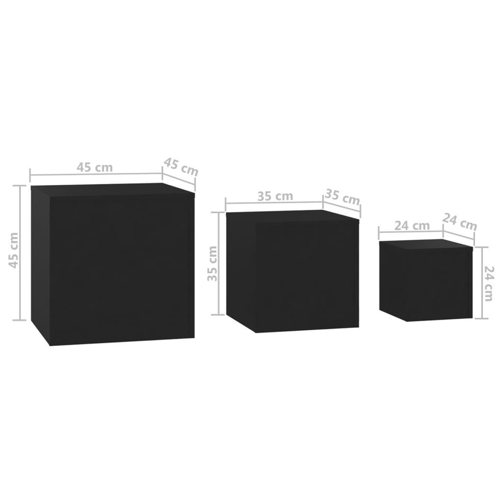vidaXL Beistelltisch Beistelltische Holzwerkstoff (3-St) Schwarz | Schwarz 3-tlg. Schwarz